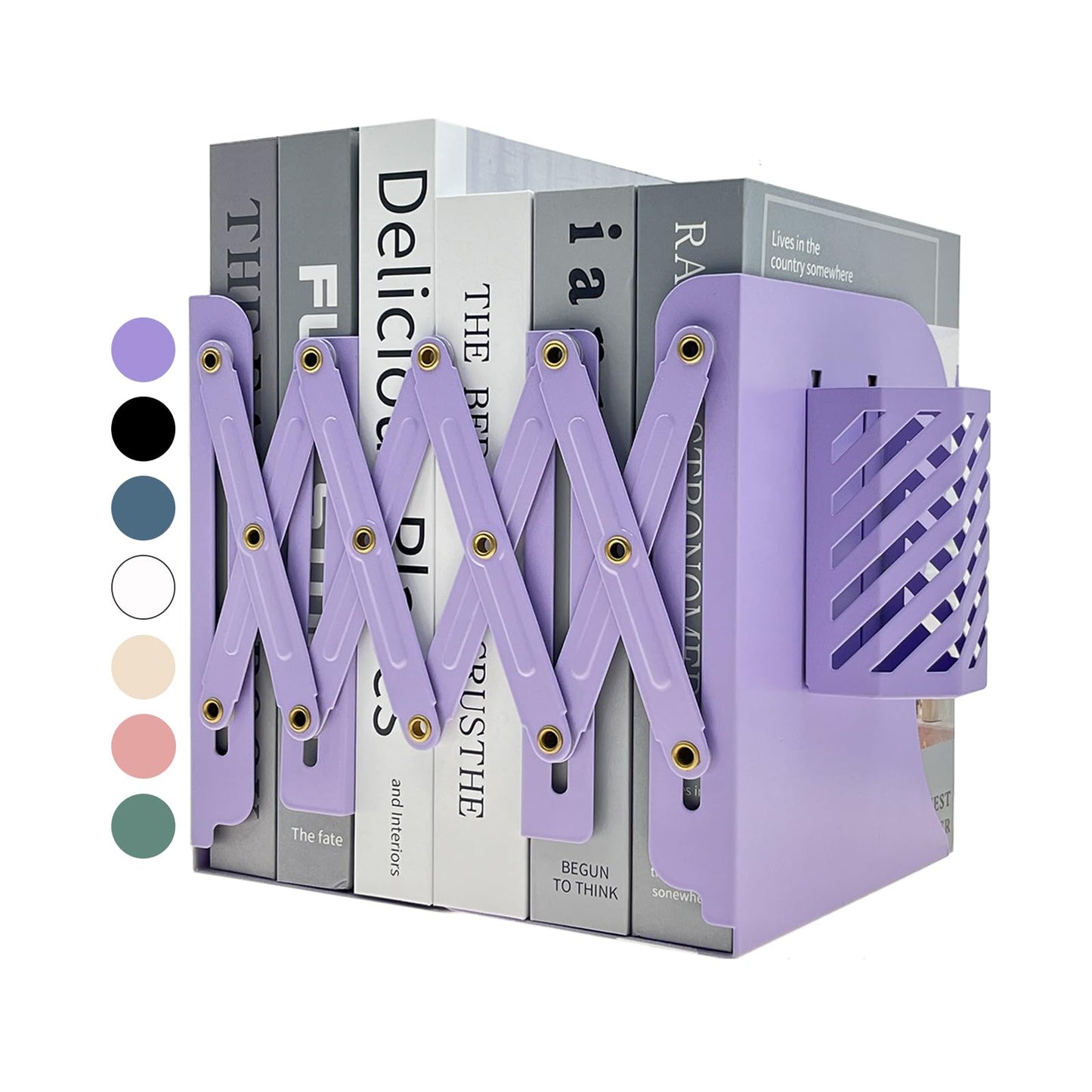 Kingsmile Book Ends, Adjustable Heavy Duty Metal Book Stoppers with Pen Holder for Desk Office