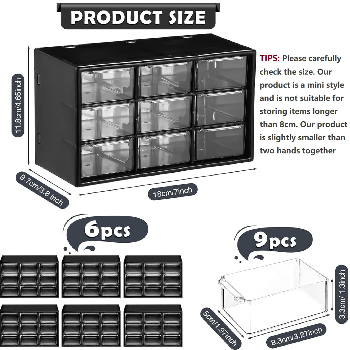 Amyhill 6 Pcs Mini Drawer Organizer Small Organizer with 9 Drawers Plastic Desktop Craft Storage