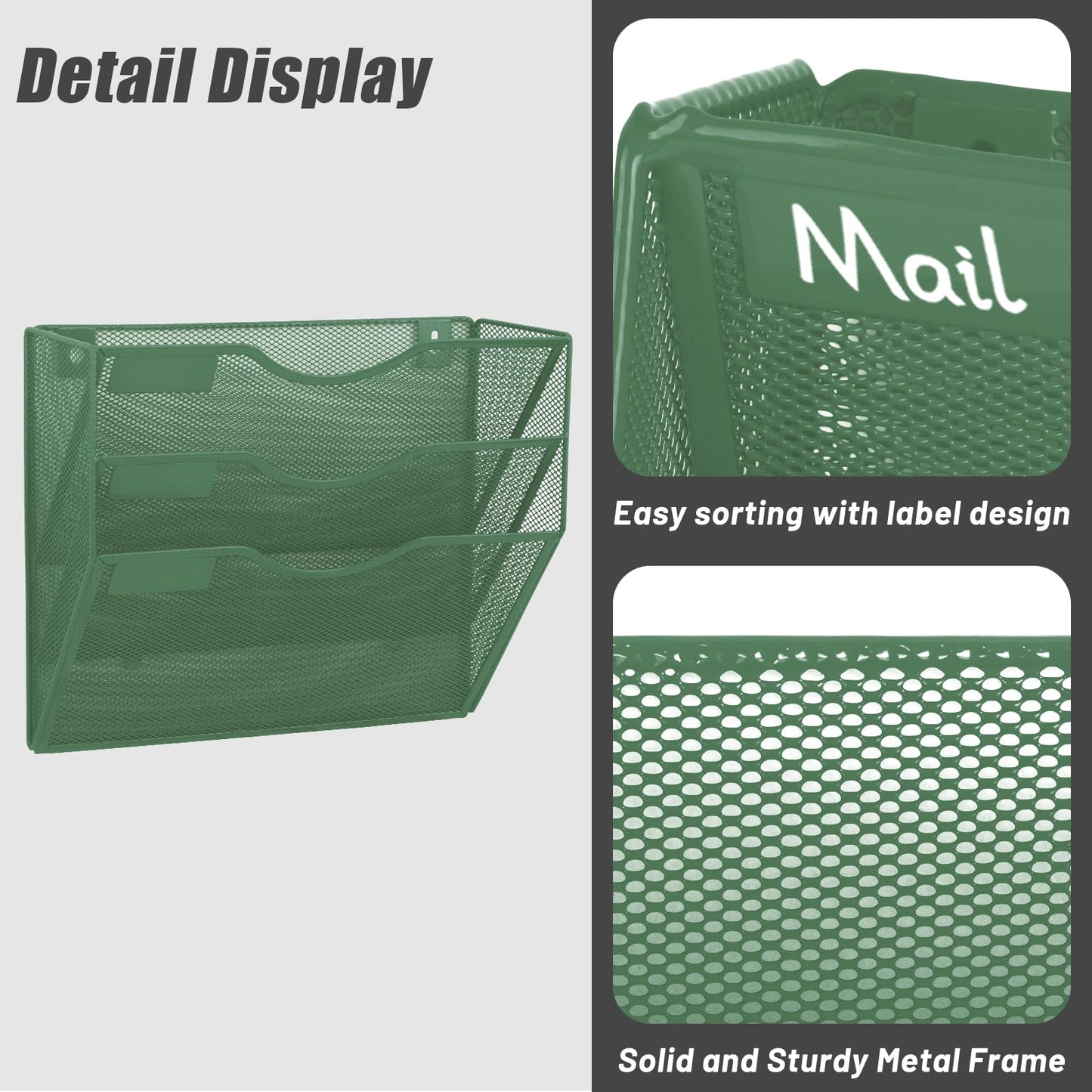 EASEPRES 3 Pocket Mesh Hanging Wall File Organizer, Wall Mounted Mail Paper Document Folder Holder