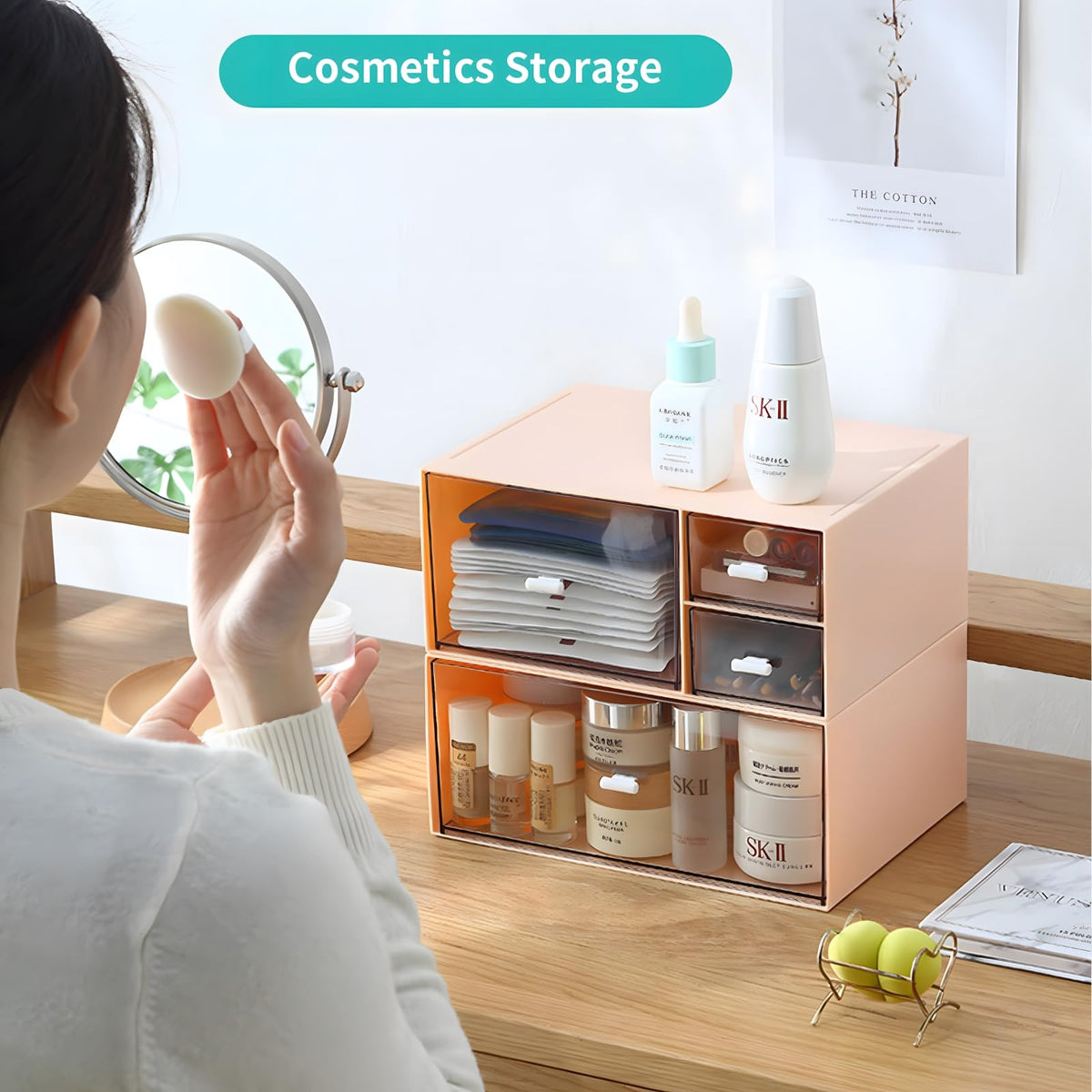 OSteed Stackable Storage Drawers, Office Desk Organizer with 4 Mix Drawers