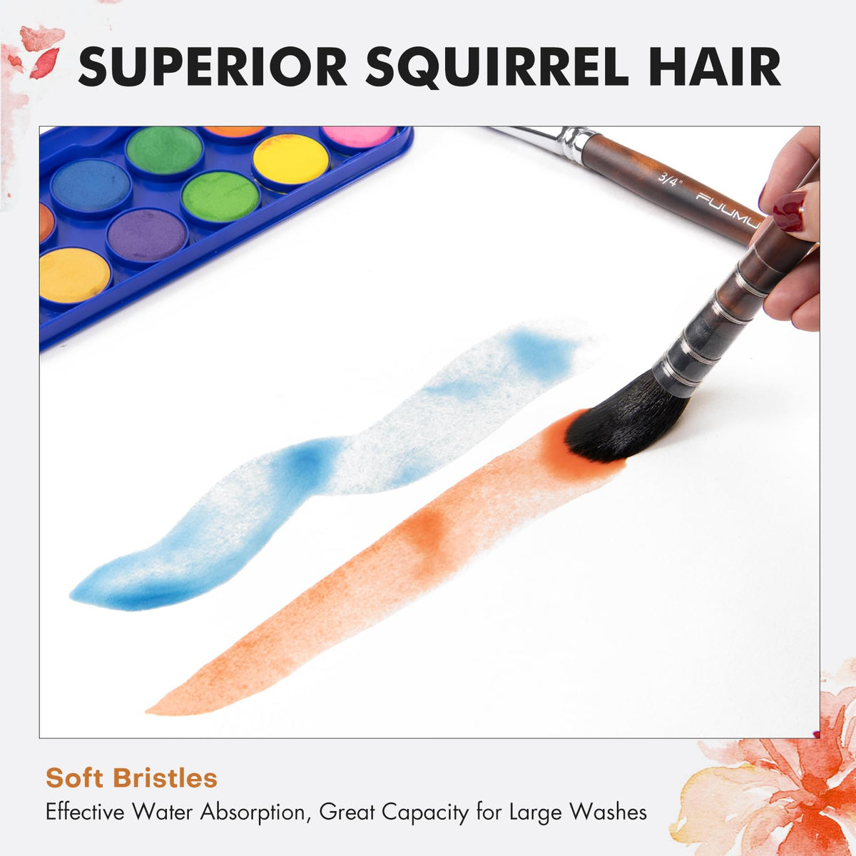 Watercolor Brushes Professional, Fuumuui 9pcs Sable Paint Brushes & Natural Squirrel Mop Brush Set