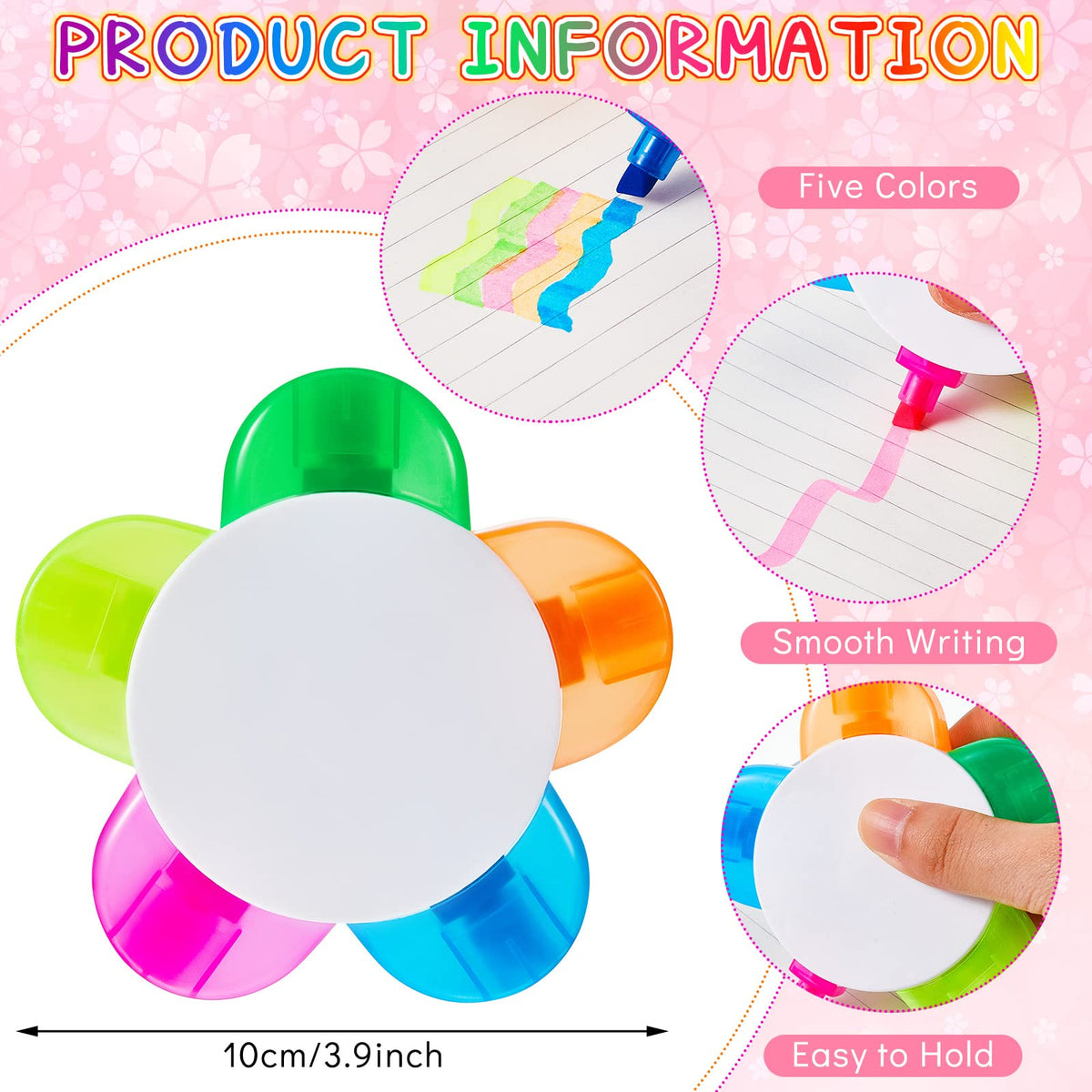 Outus 18 Pieces Petals Highlighters Assorted Colors 5 in 1 Pens Bulk