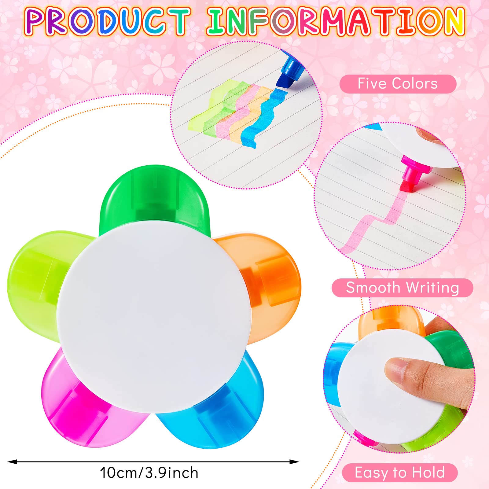 Outus 18 Pieces Petals Highlighters Assorted Colors 5 in 1 Pens Bulk