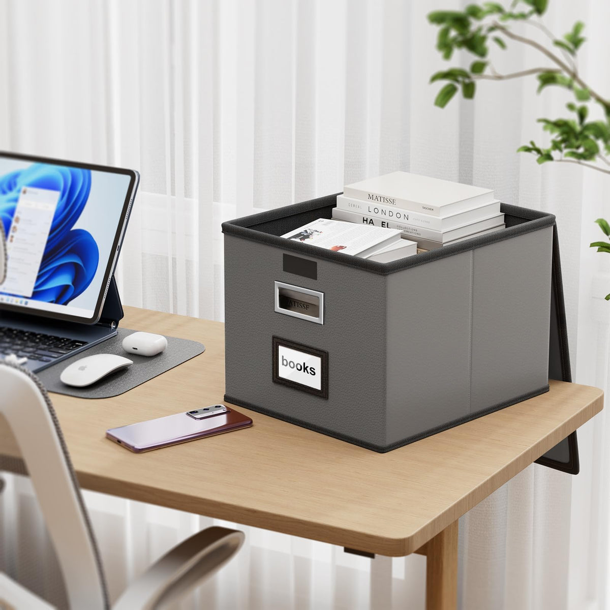 Huolewa File Organizer Box with Lids, Collapsible File Folder Organizer