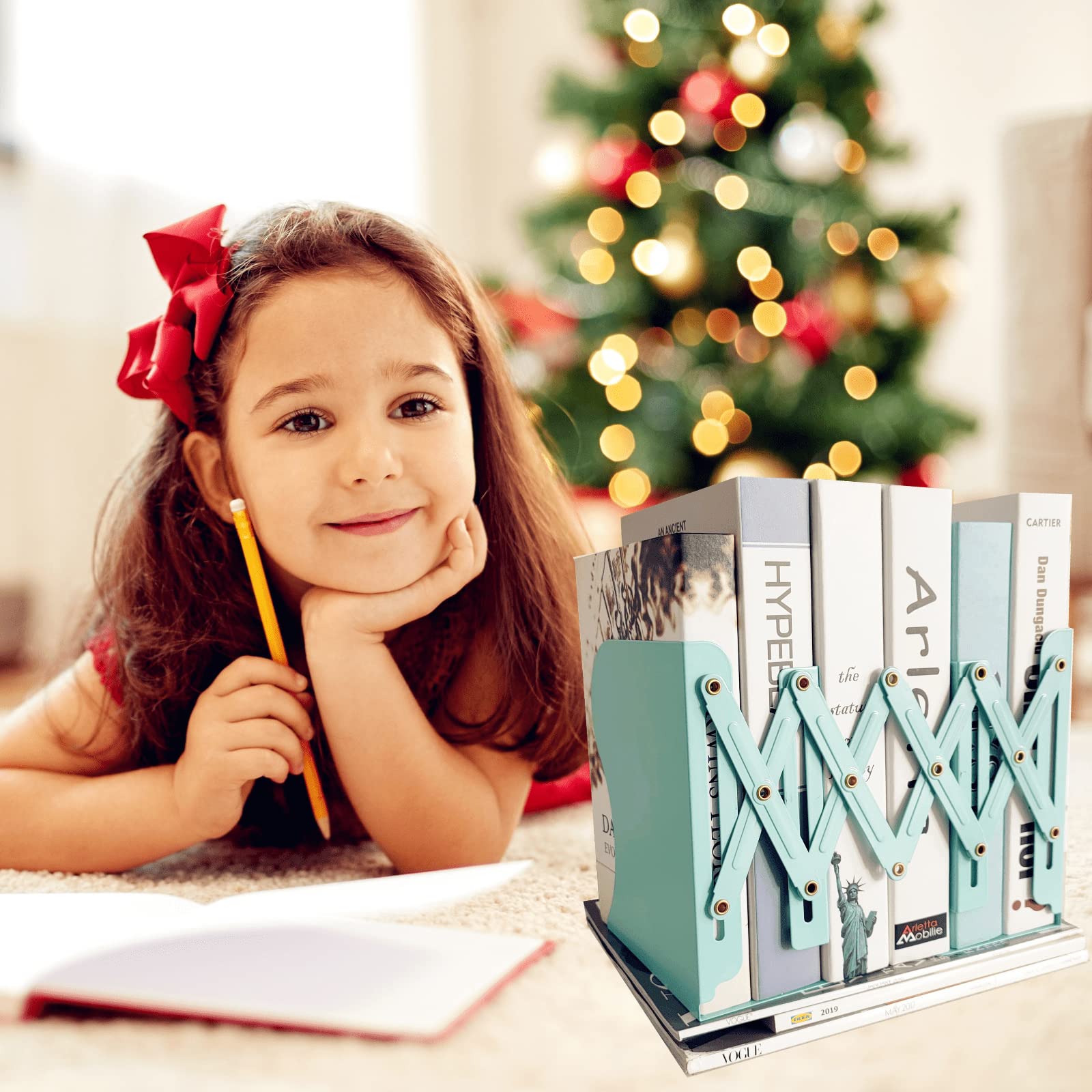 Aobopar Adjustable Metal Book Ends for Shelves Mint Green