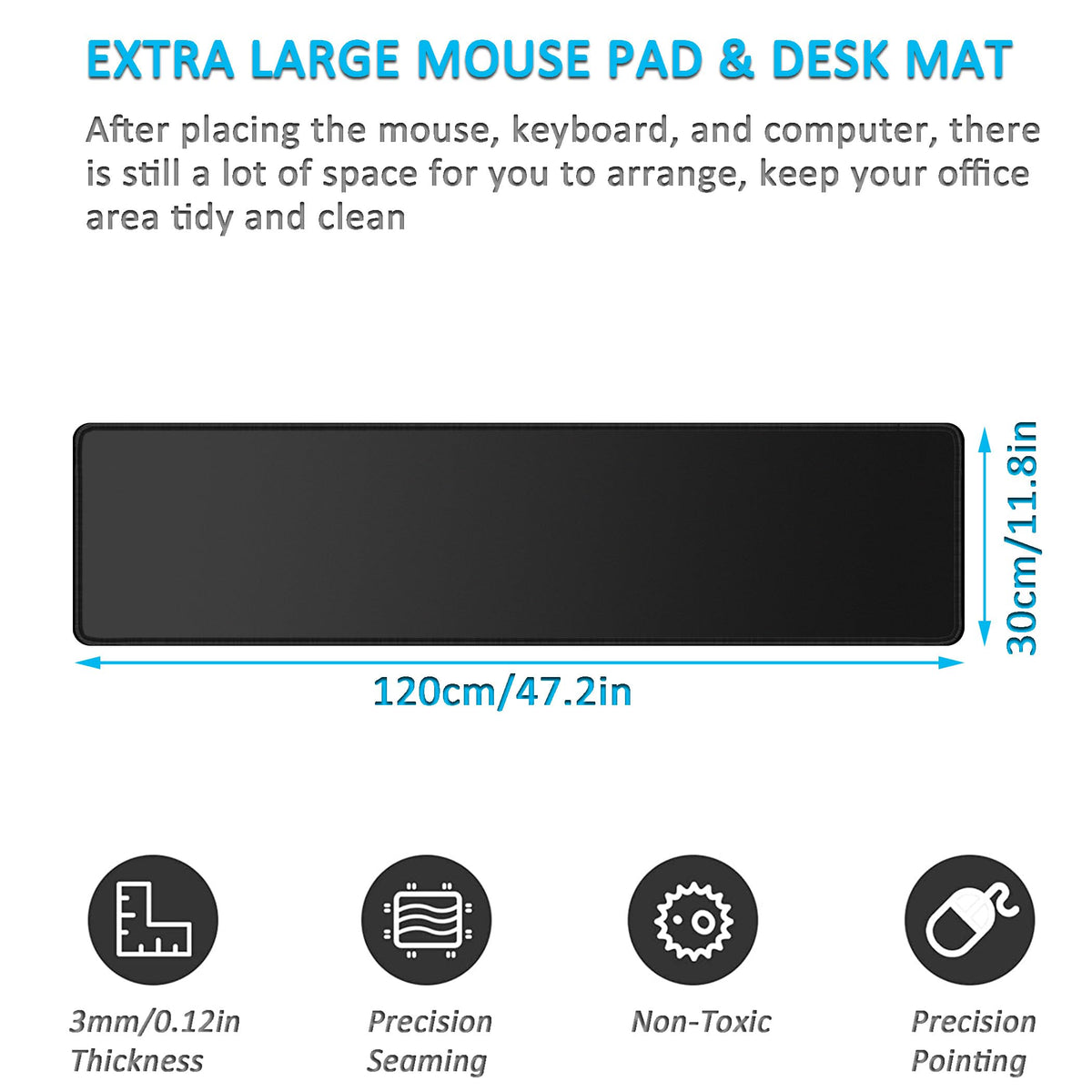 LL-COEUR XXL Black Mouse Pad Gaming Keyboard Mat Laptop Office Desk Mat (47.2" x 11.8" x 0.12")
