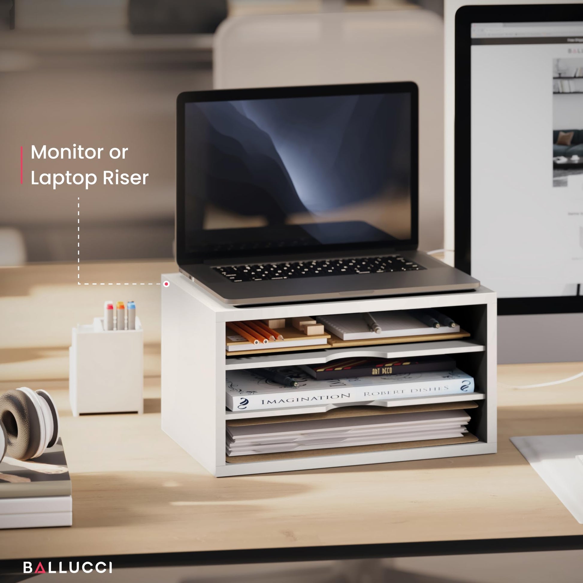 Ballucci File Organizer, 3-Tier Document Paper Sorter, Stackable Wood Desk Organizer, Mail Sorter