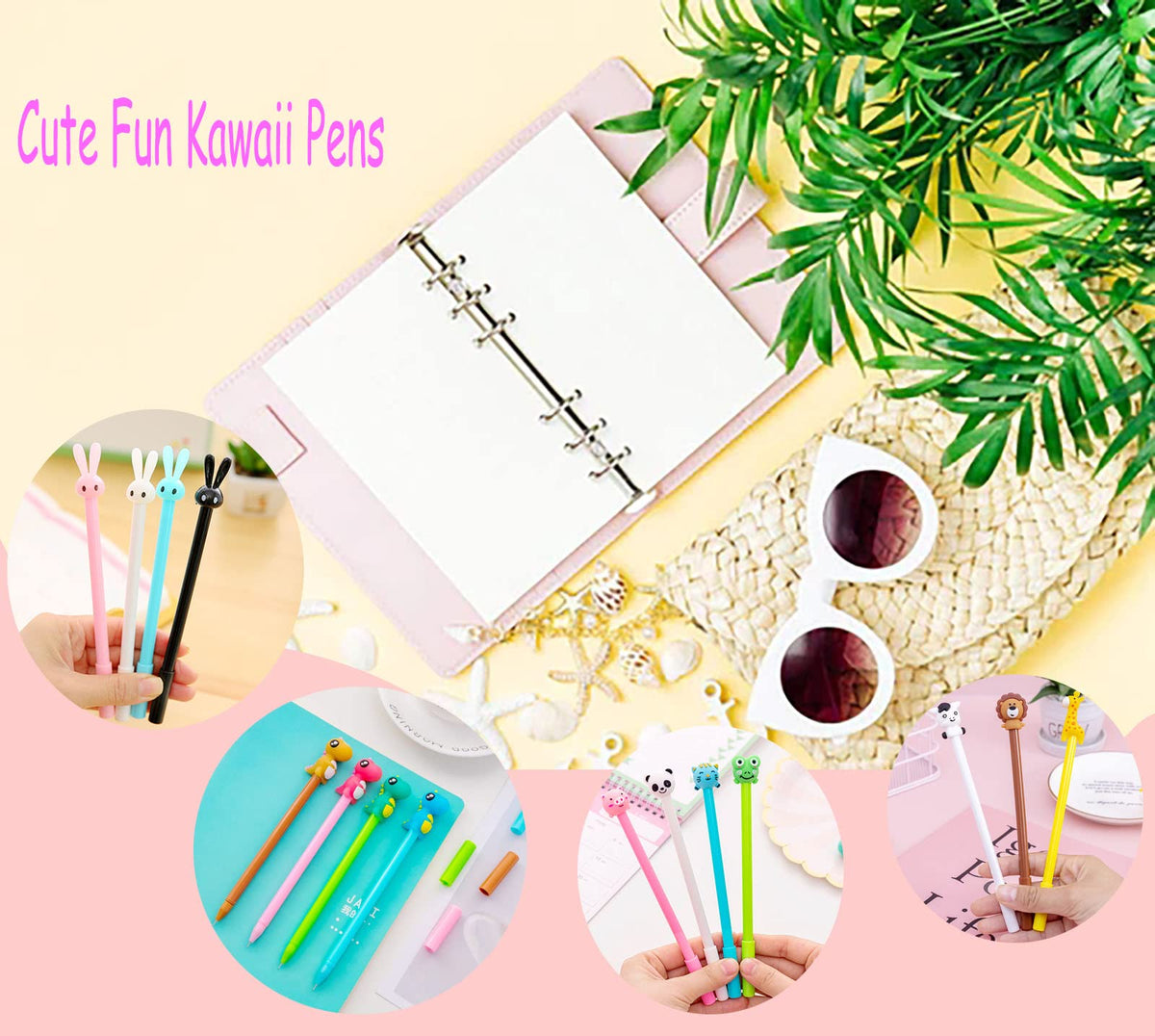 YYaaloa 70pcs Cute Novelty Gel Ink Pens Cartoon Animal 0.5 mm Black Ink Pens Bulk for Kids Office