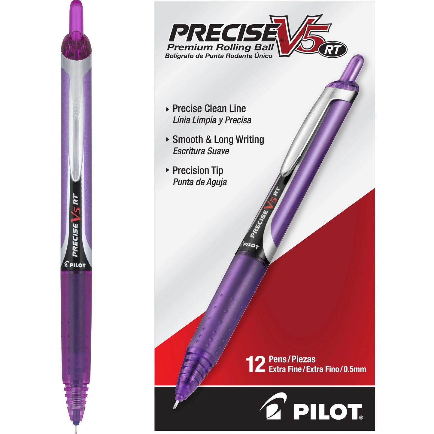 PILOT Precise V5 RT Refillable Rollerball Pens, Purple, Pack of 12