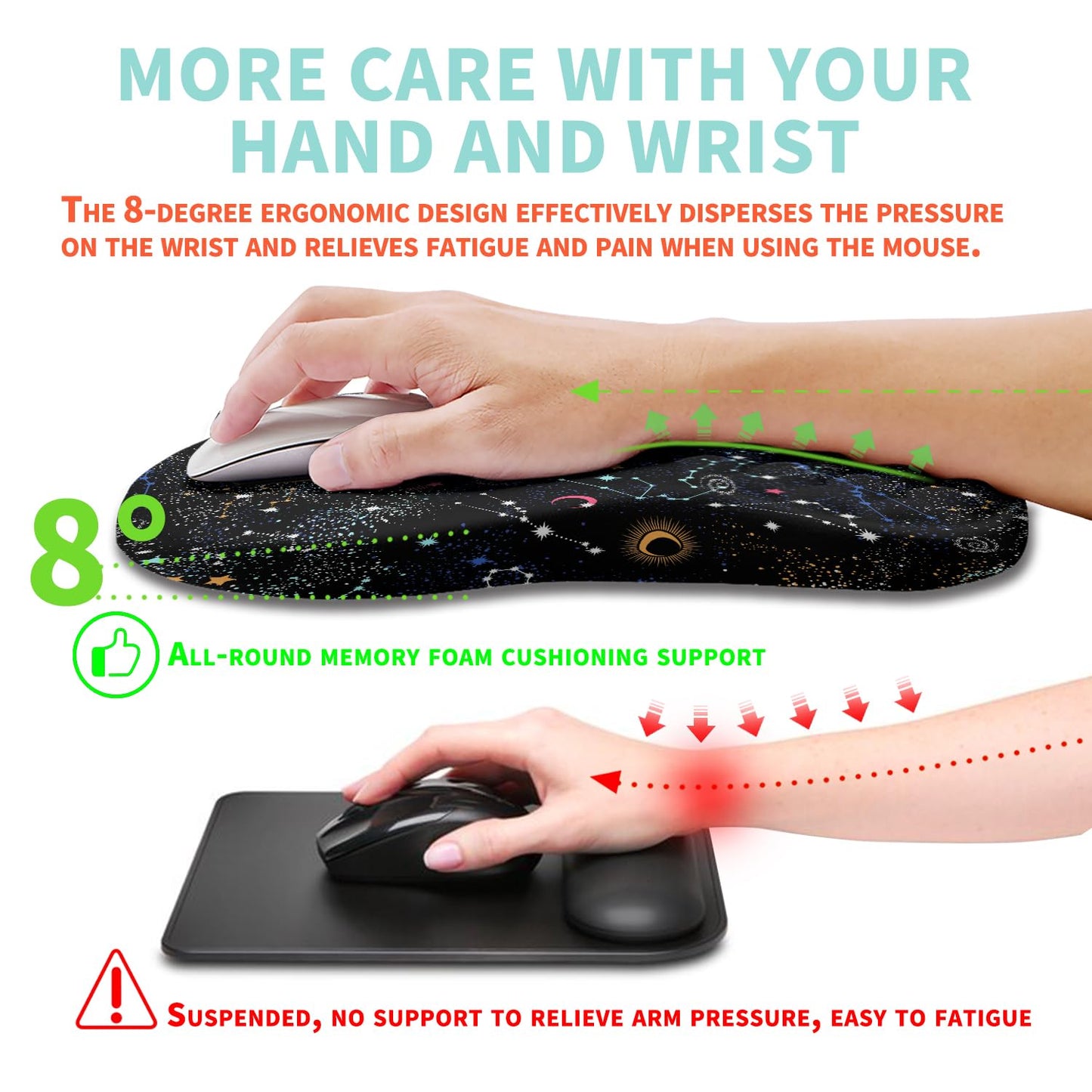 Kuosgm Ergonomic Mouse Pad Wrist Support with Memory Foam Massage Bulge, Carpal Tunnel Pain Relief