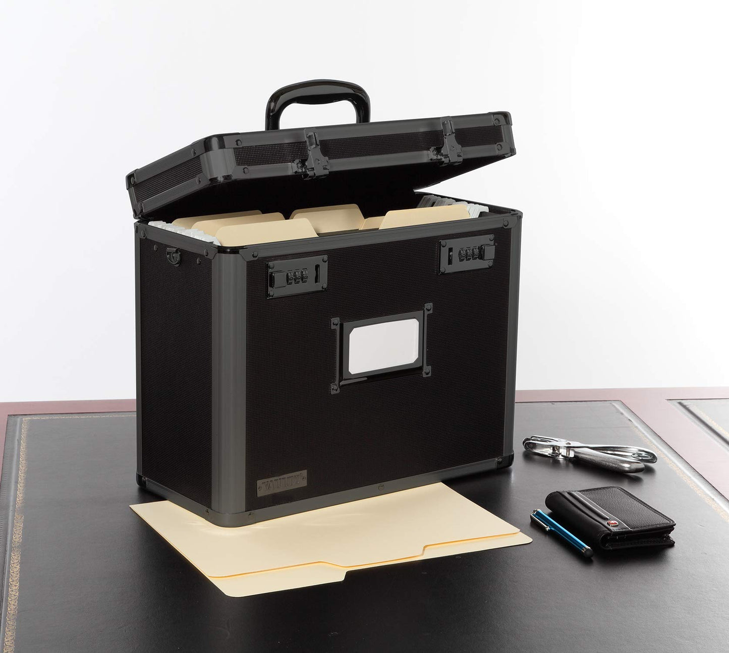 Vaultz Locking File Organizer Box with Combination Lock, 14" x 7" x 12.19", Black