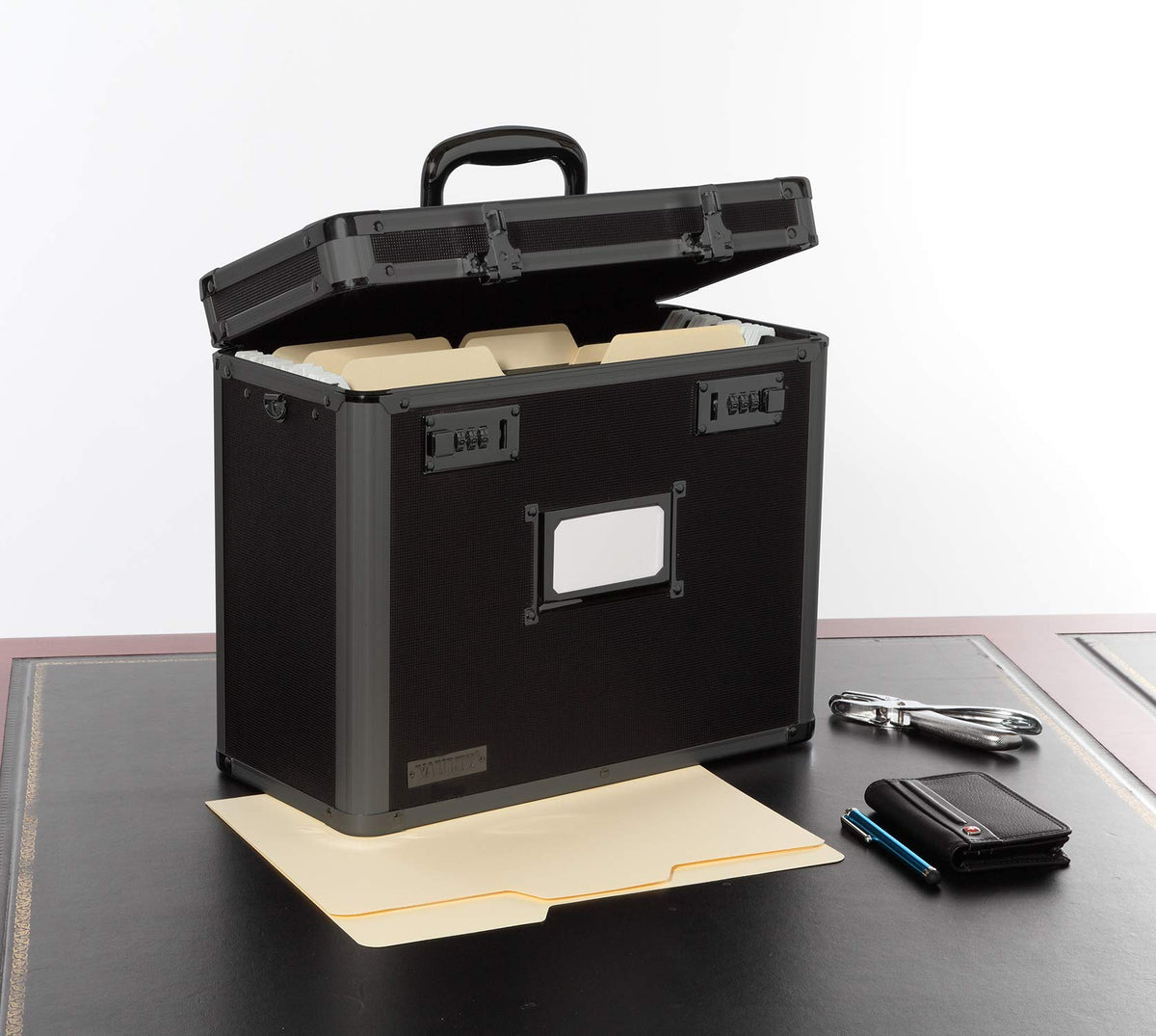 Vaultz Locking File Organizer Box with Combination Lock, 14" x 7" x 12.19", Black