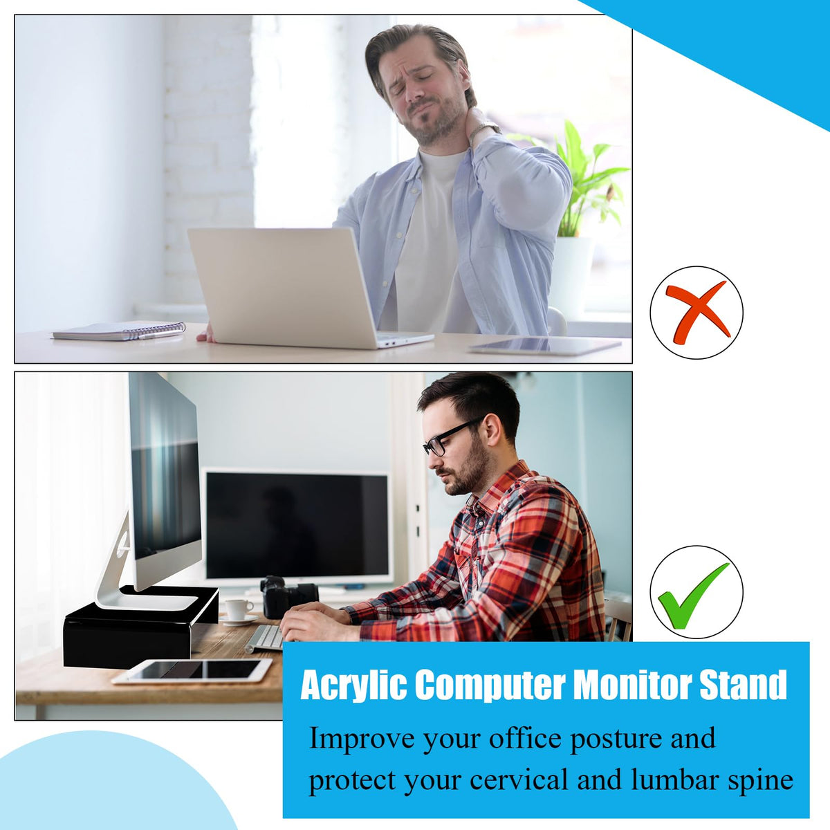Jetec 2 Pcs Acrylic Monitor Stand Desktop Computer, Black, 20 x 8 x 3 Inch