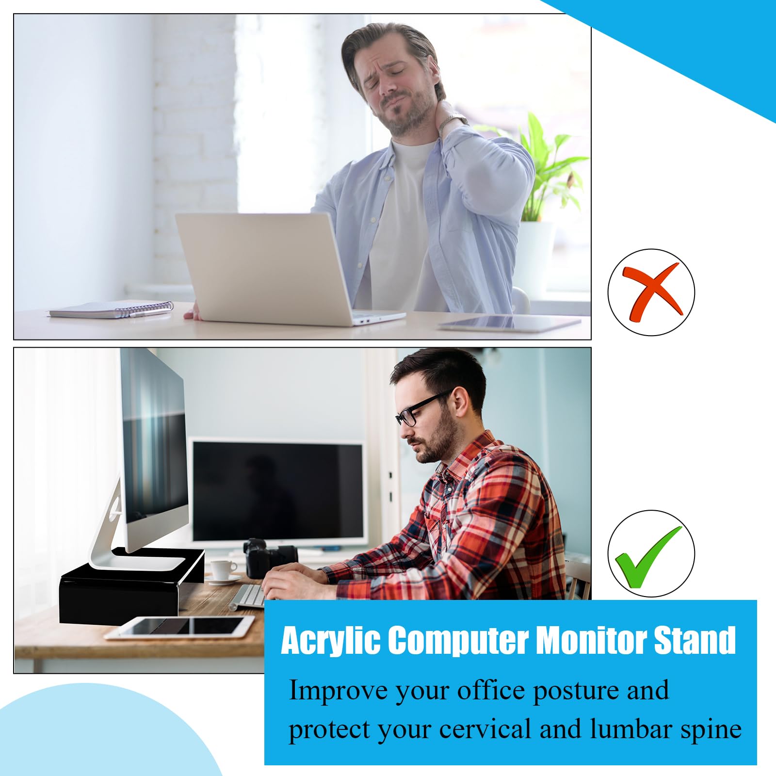 Jetec 2 Pcs Acrylic Monitor Stand Desktop Computer, Black, 20 x 8 x 3 Inch
