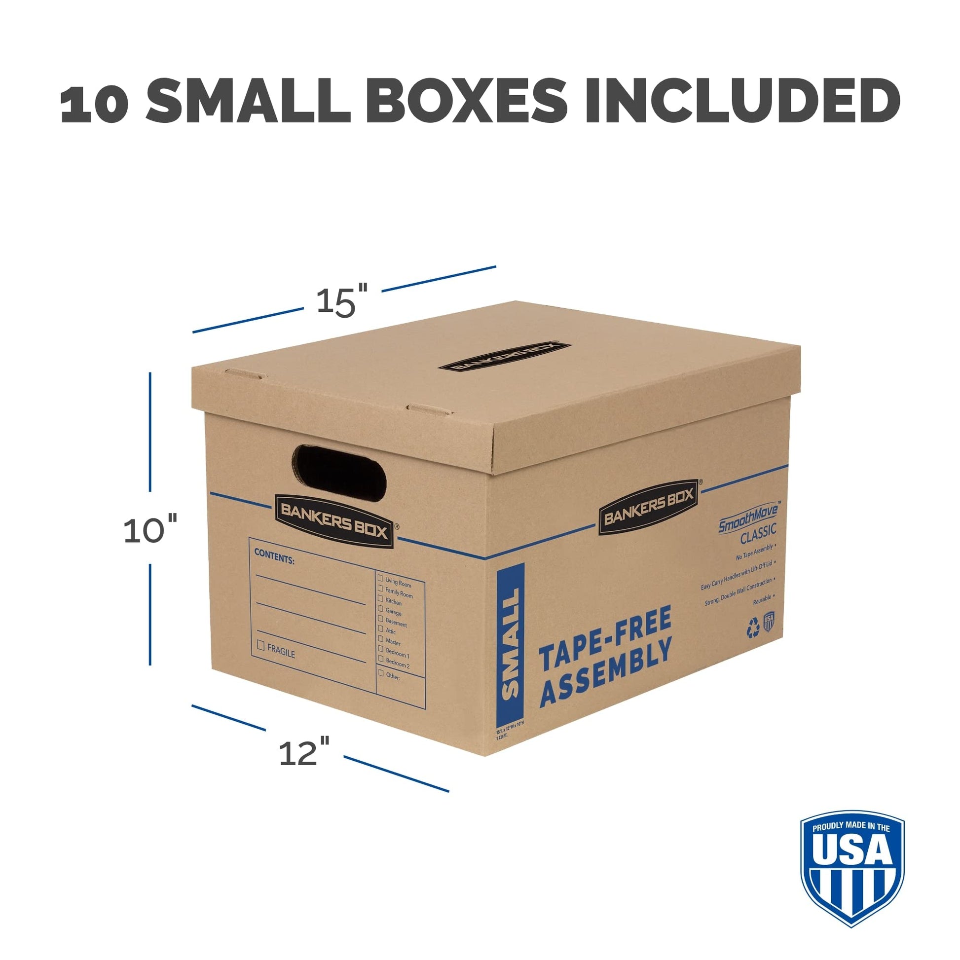 Bankers Box 10-Pack Small Classic Moving Boxes with Reinforced Handles