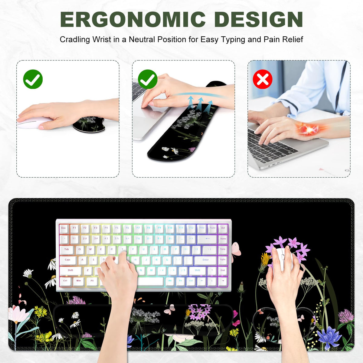 Lauspuck Desk Mat, Gaming Mouse Pad Wrist Rest Support Weeds, XXL Large Mousepad + Keyboard Wrist