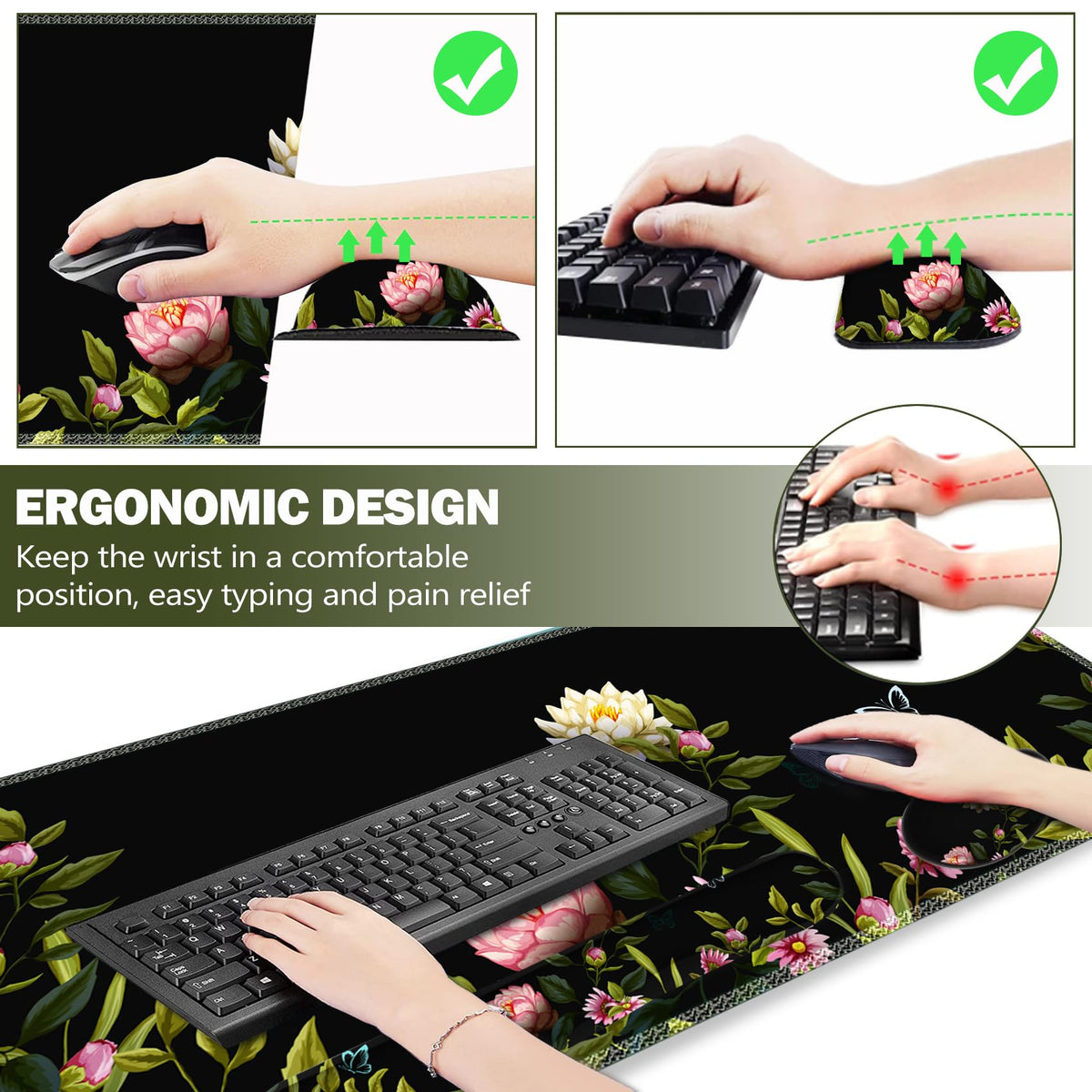 ARTSO Gaming Mouse Pad Wrist Support Set, XXL Large Desk Mat Mousepad + Keyboard Wrist Support+