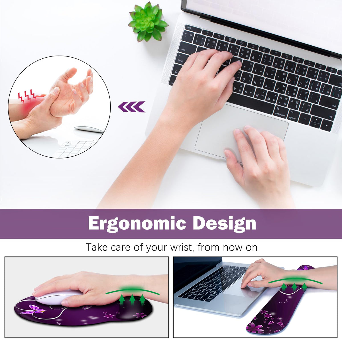 ARTSO Desk Mat, Large Gaming Mouse Pad Wrist Support Set, Ergonomic Keyboard Wrist Rest Desk Pad