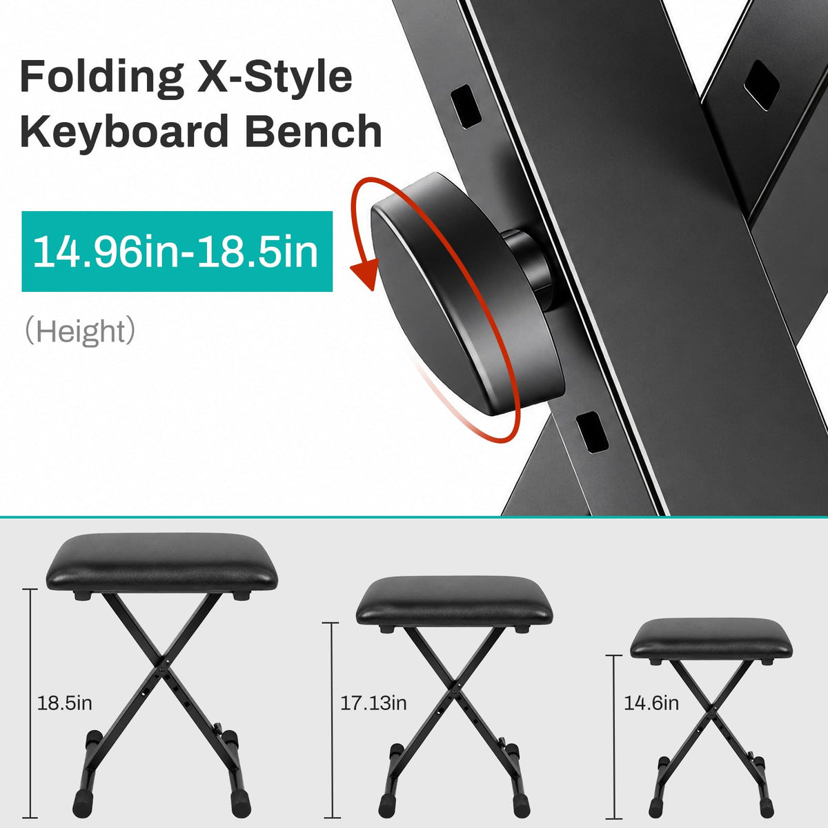 AODSK Keyboard Bench X-Style Cushion Padded,Piano Bench Adjustable Collapsible Stool Chair