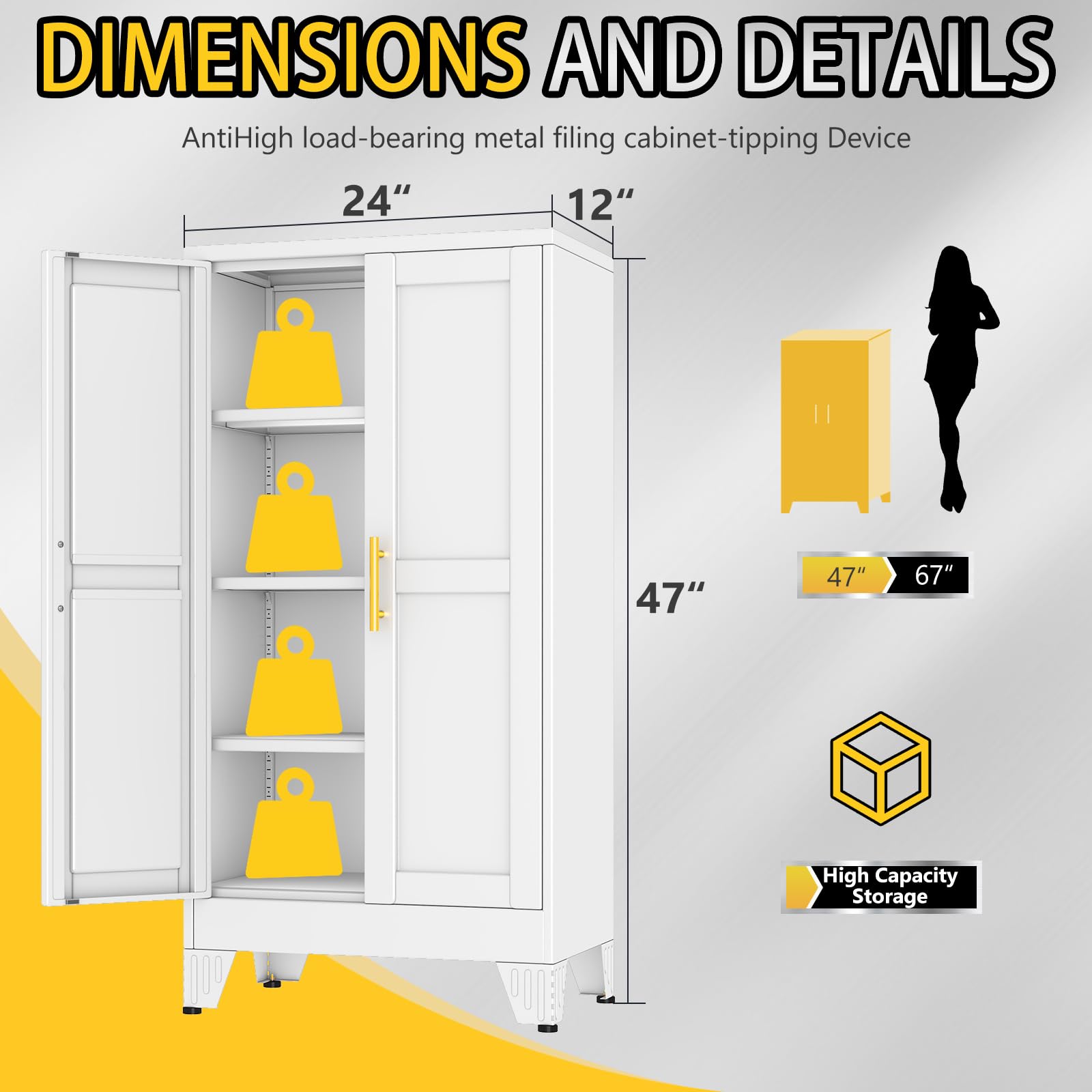 PAOFIN Metal Storage Cabinet with 2 Doors and 3 Adjustable Shelves, Metal Garage Storage Cabinets