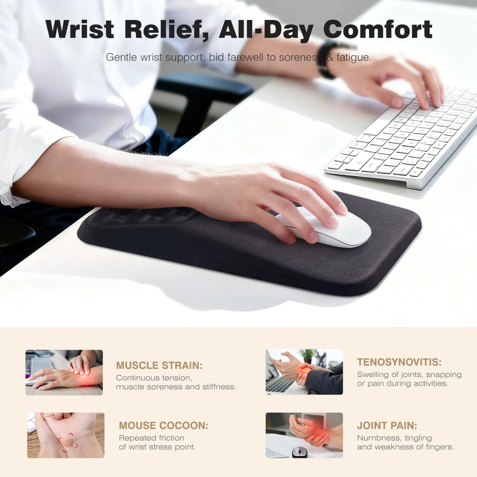 Ospelelf Mouse Pad with Wrist Rest Black Ergonomic Comfortable Pain Relief Mousepad Wrist Support