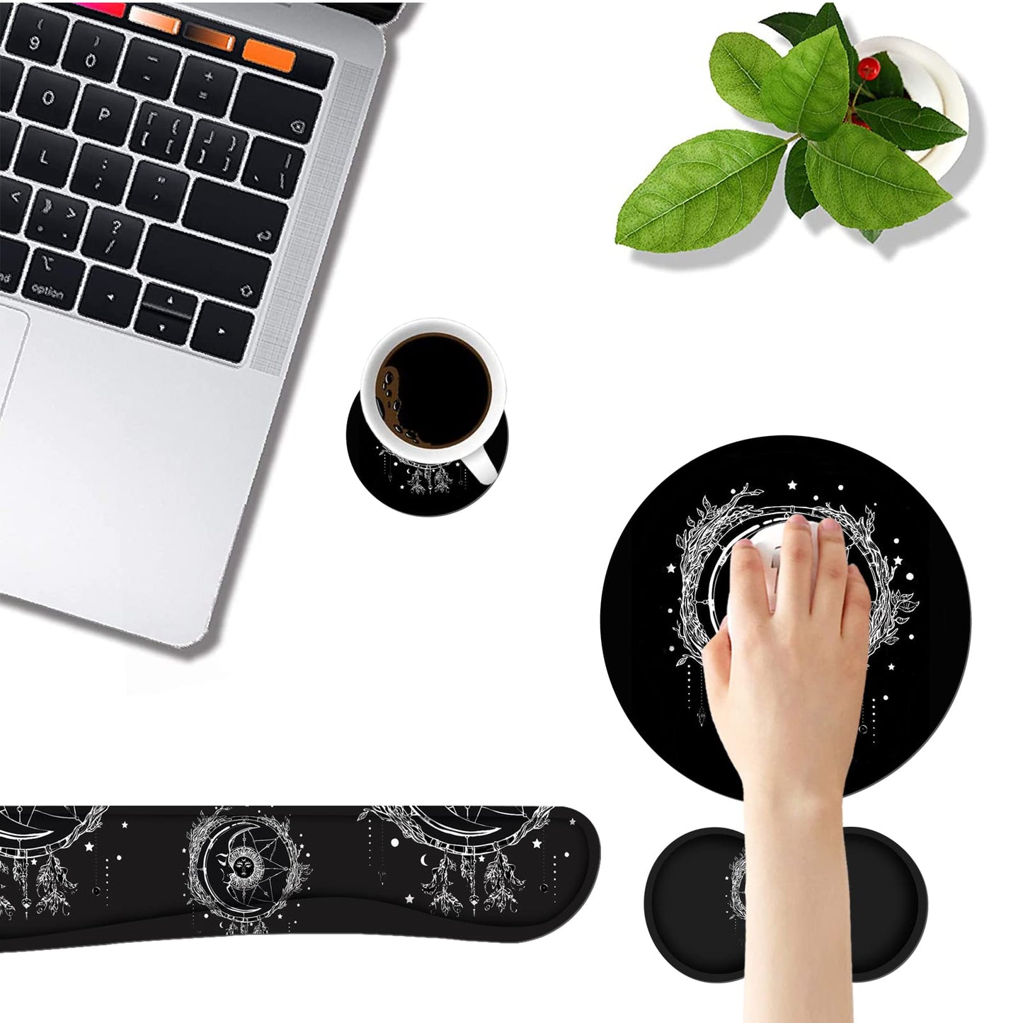 Keyboard Wrist Rest and Mouse Pad Wrist Rest Set with Coasters [4Pcs], Ergonomic Support, Non-Slip