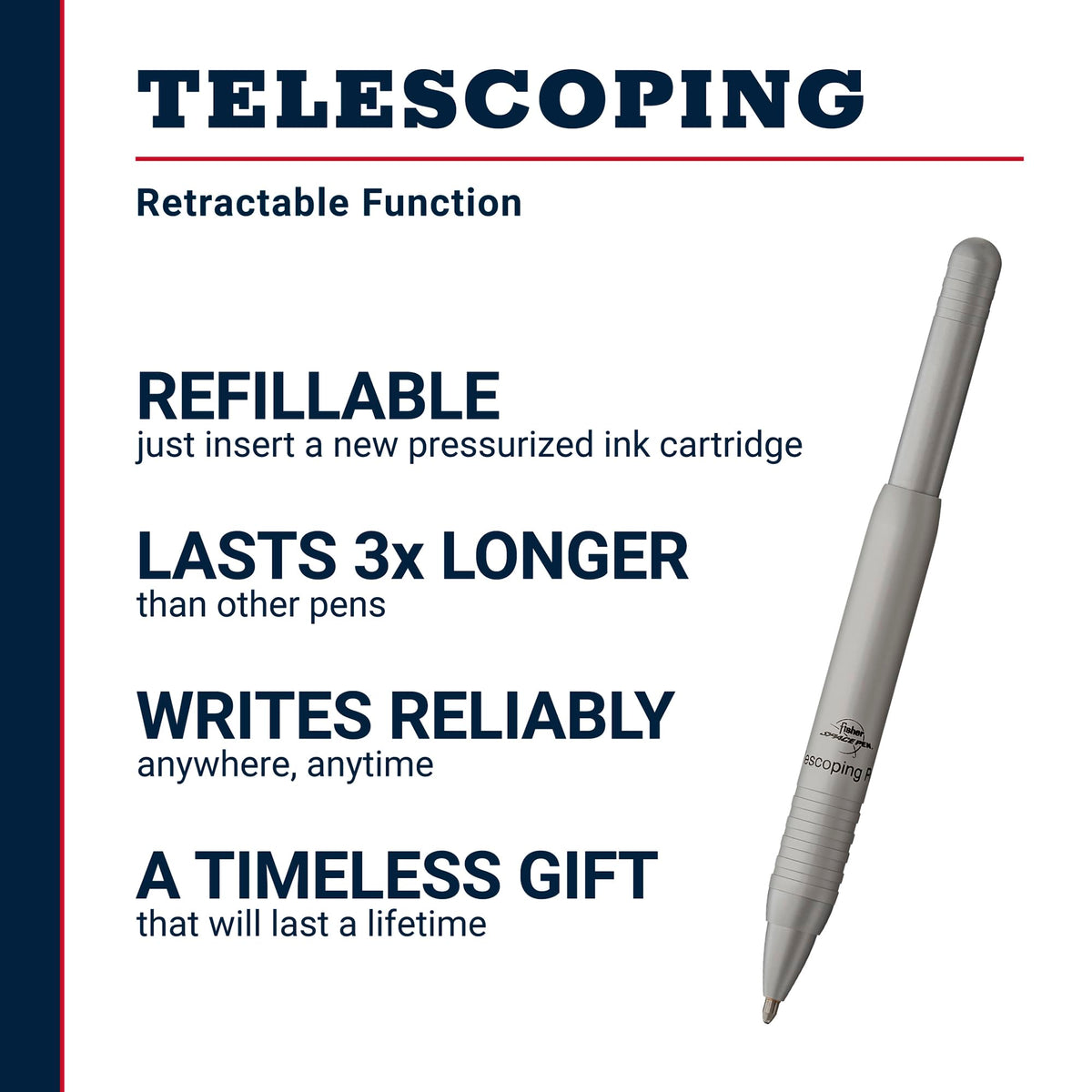 Fisher Space Pen Pressurized Ballpoint Telescoping Pen, Medium Point