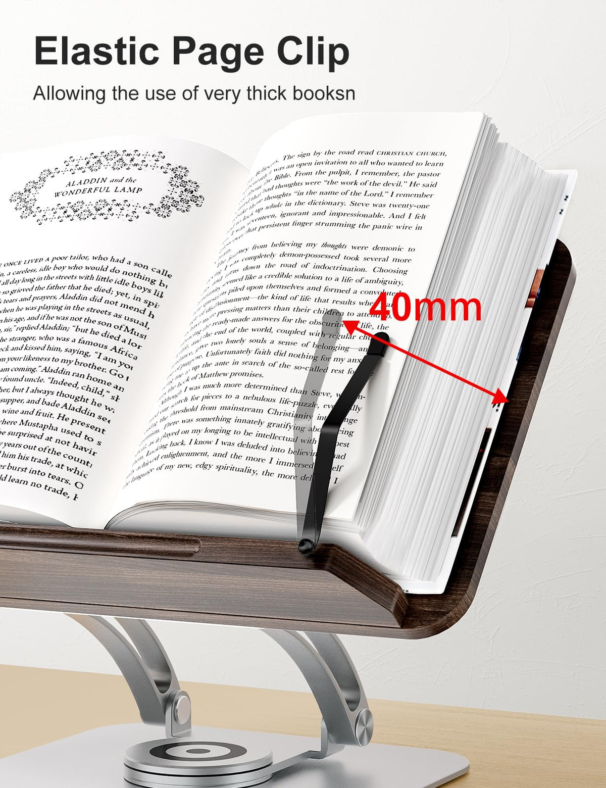 Tounee Book Stand for Reading, Adjustable Book Holder with 360° Swivel Base, Foldable Cookbook