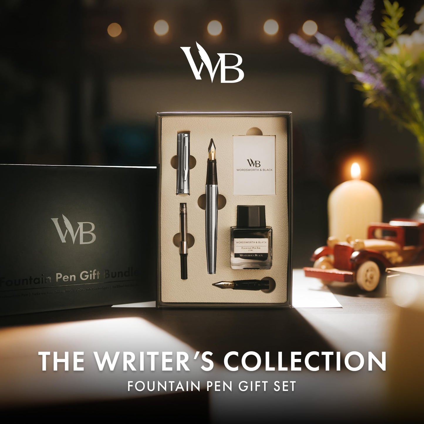 Wordsworth & Black Fountain Pen Gift Set, Medium & Extra Fine Nib, Silver