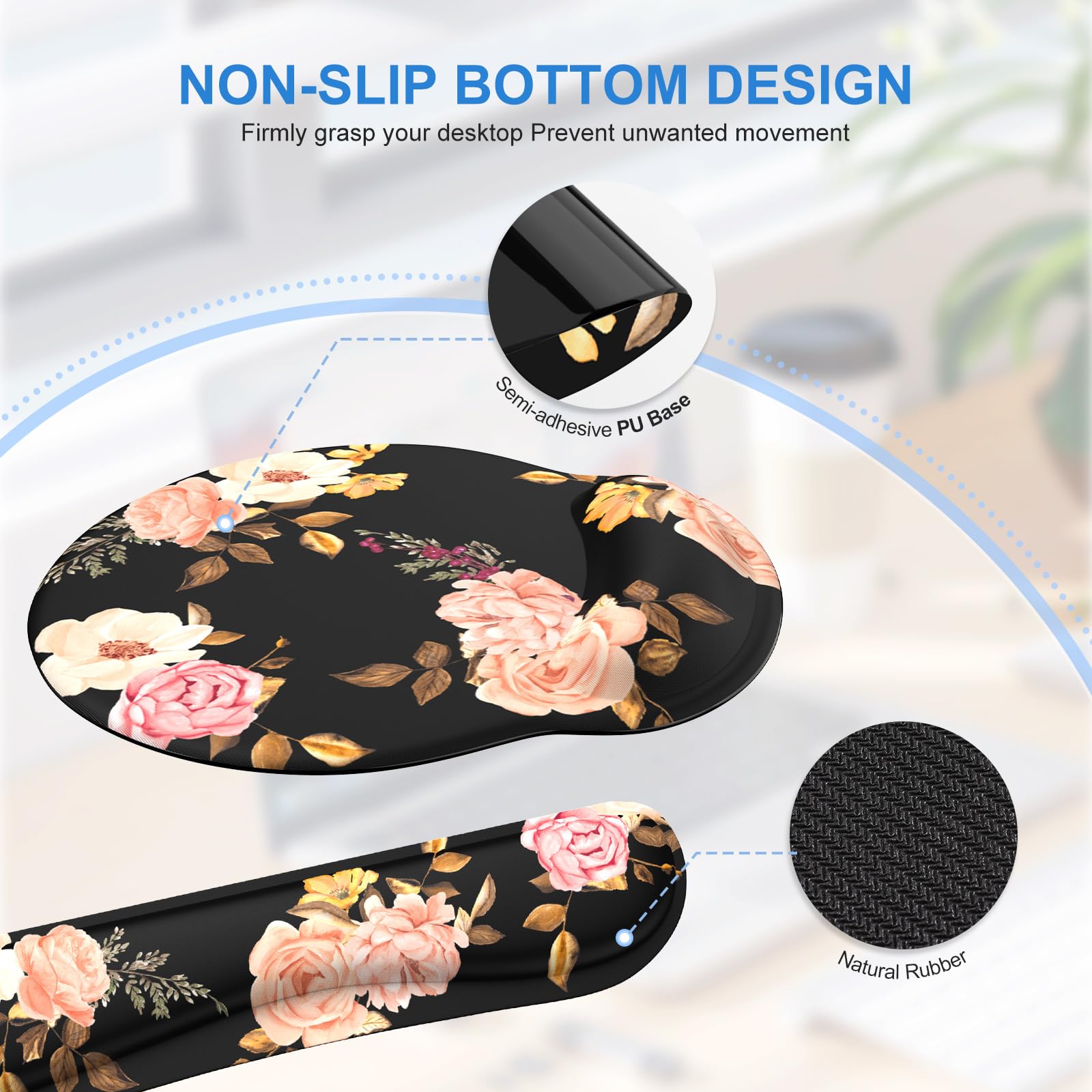 iCasso Floral 4in1 Computer Mat, 35.4"x15.7" Work Mat for Computer