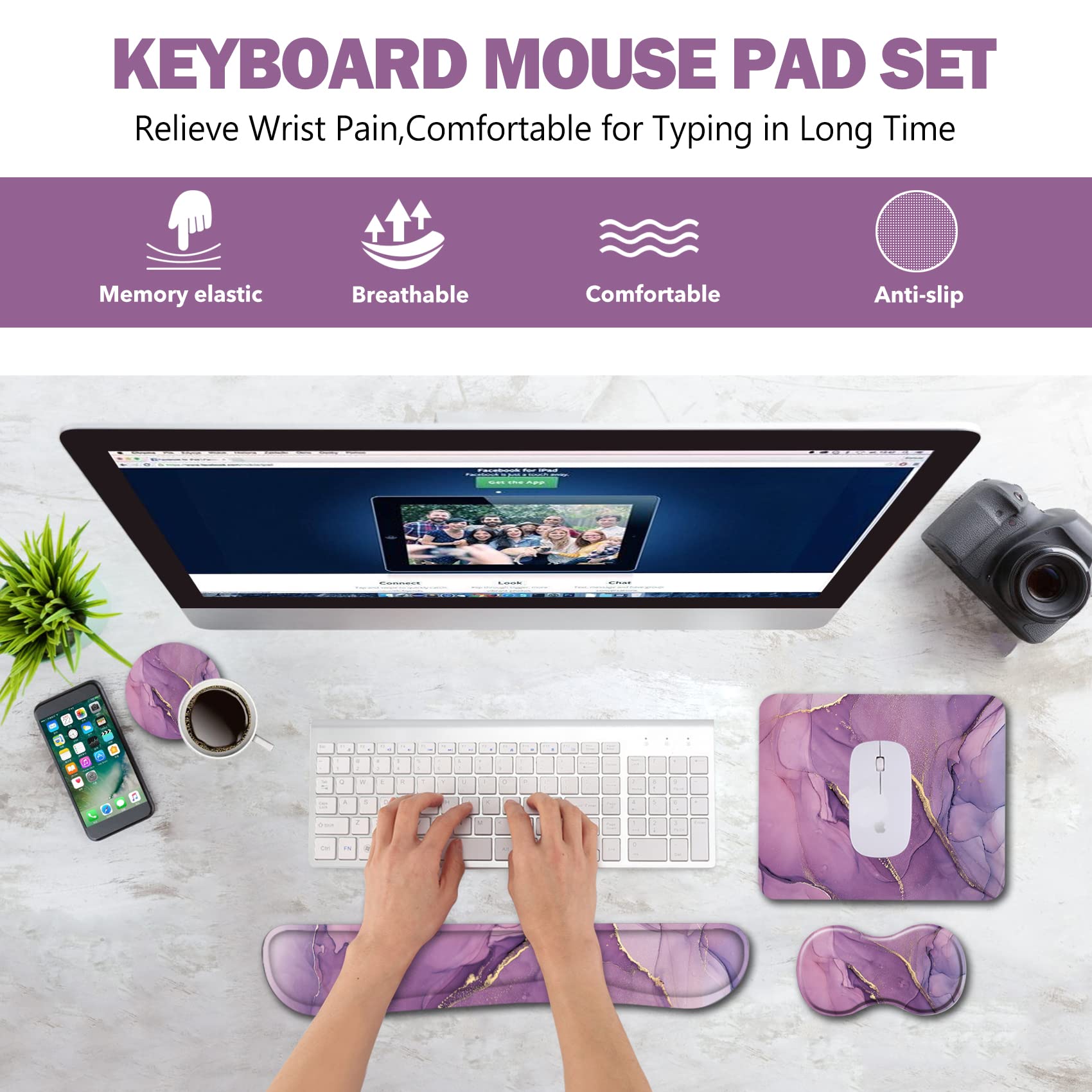 AIMSA Keyboard Wrist Rest Support + Mouse Pad + Mouse Wrist Rest + Coaster, Ergonomic Memory Foam