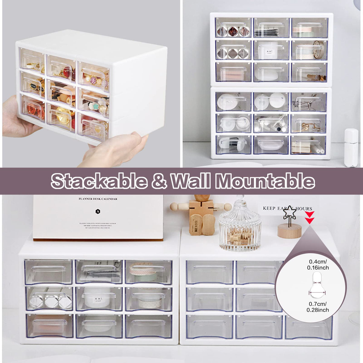 Desk Storage Organizer with 9 Drawers, MYKASEN Clear Plastic Storage Cabinet, Stackable Desk