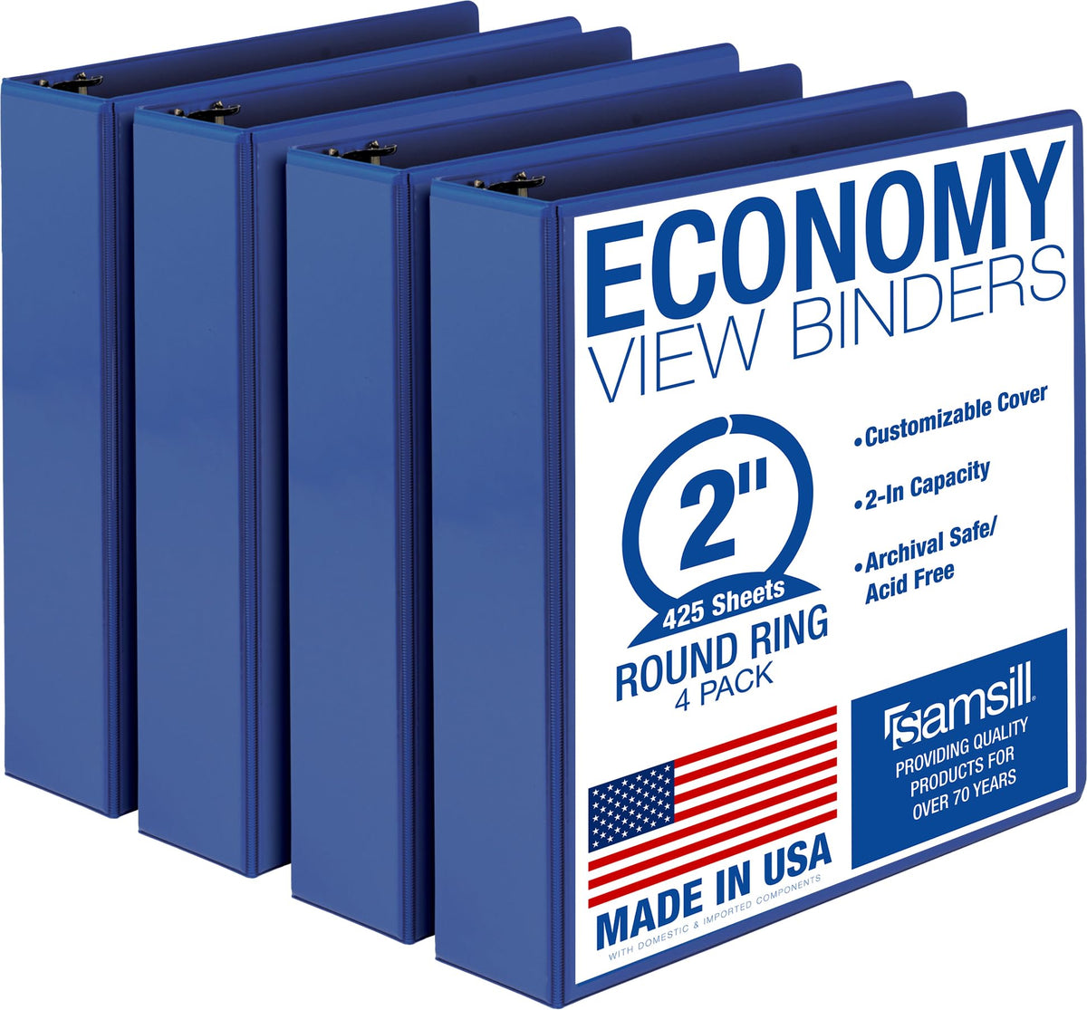 Samsill 2 Inch 3 Ring Binders, Economy Round Ring, Clear View Cover, 425 Sheet Capacity - for