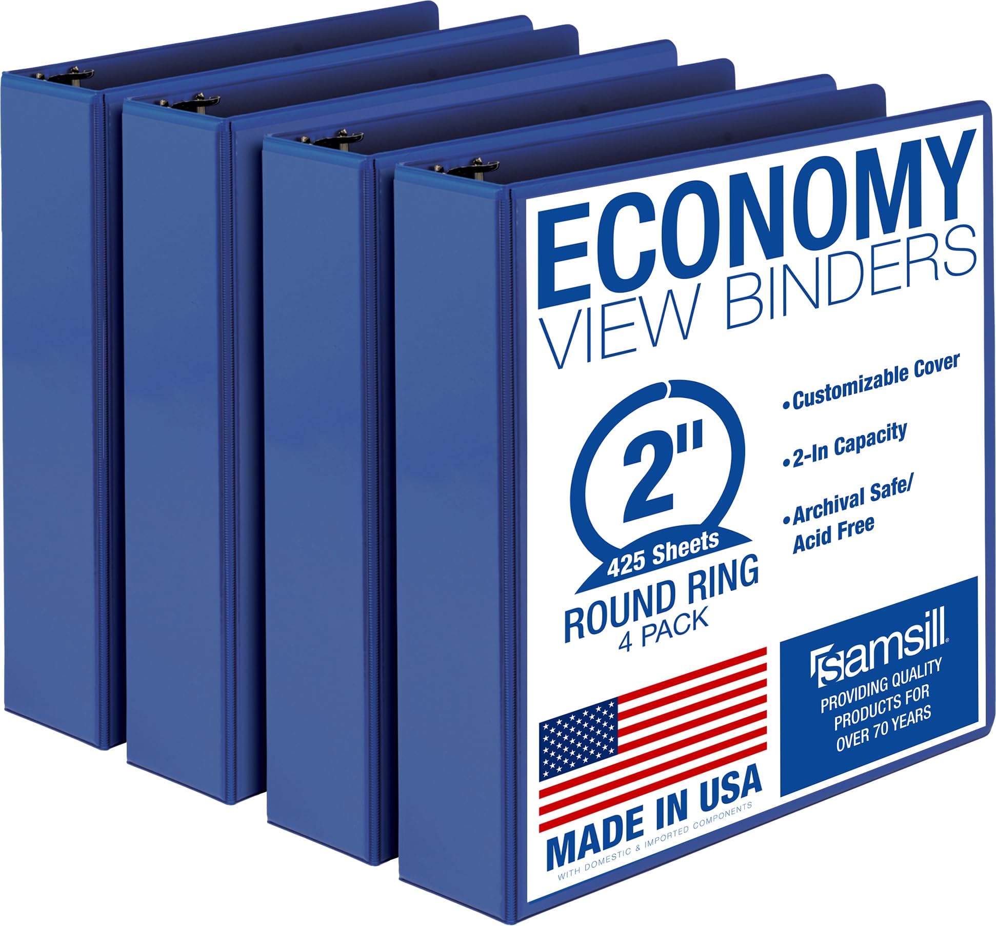 Samsill 2 Inch 3 Ring Binders, Economy Round Ring, Clear View Cover, 425 Sheet Capacity - for