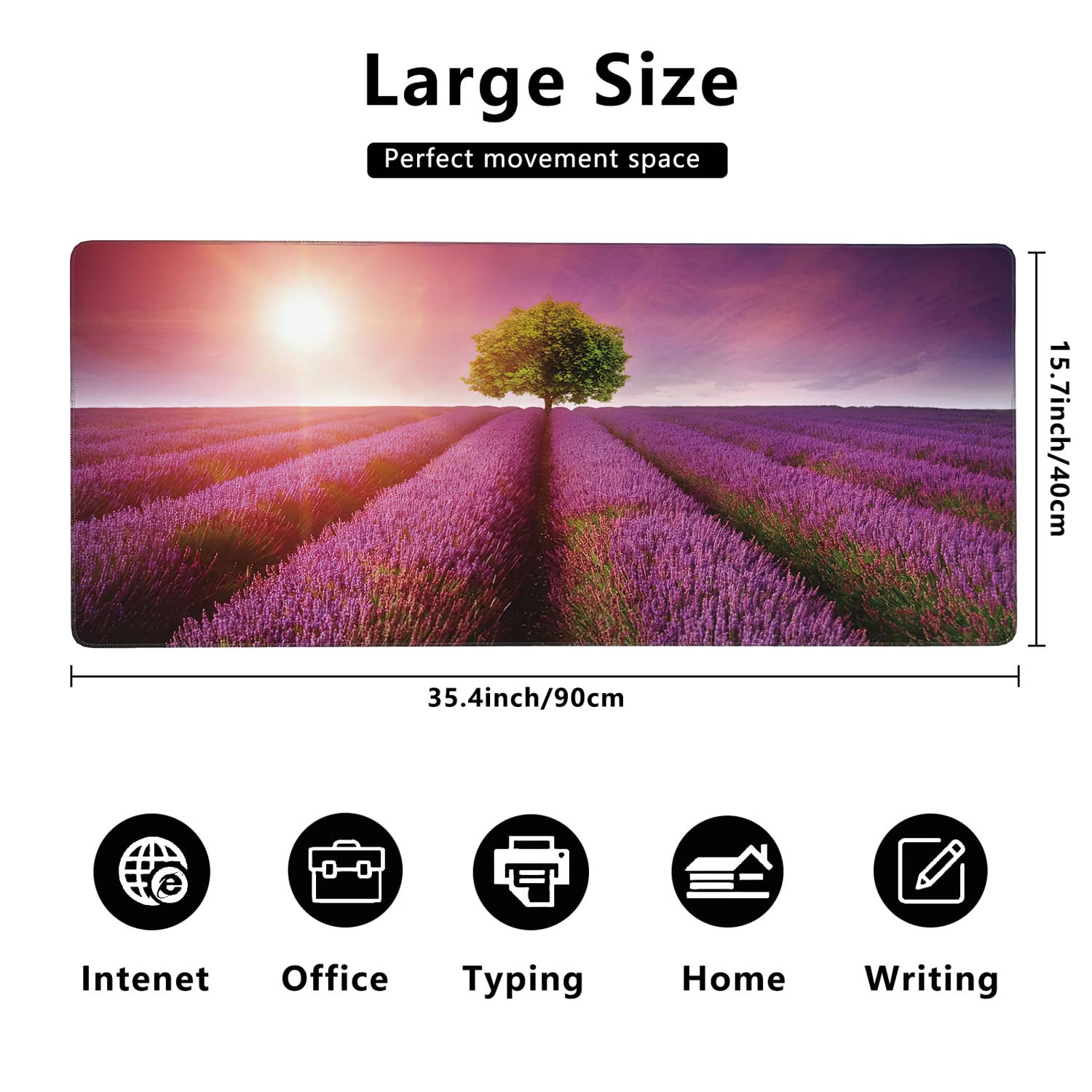 Stunning Lavender Field Landscape Extended Gaming Mouse Pad Large Desk Mat with Non-Slip Rubber