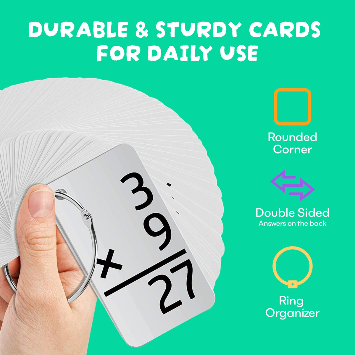 Star Right Multiplication Flash Cards - 169 Hole-Punched Math Flash Cards with 2 Binder Rings