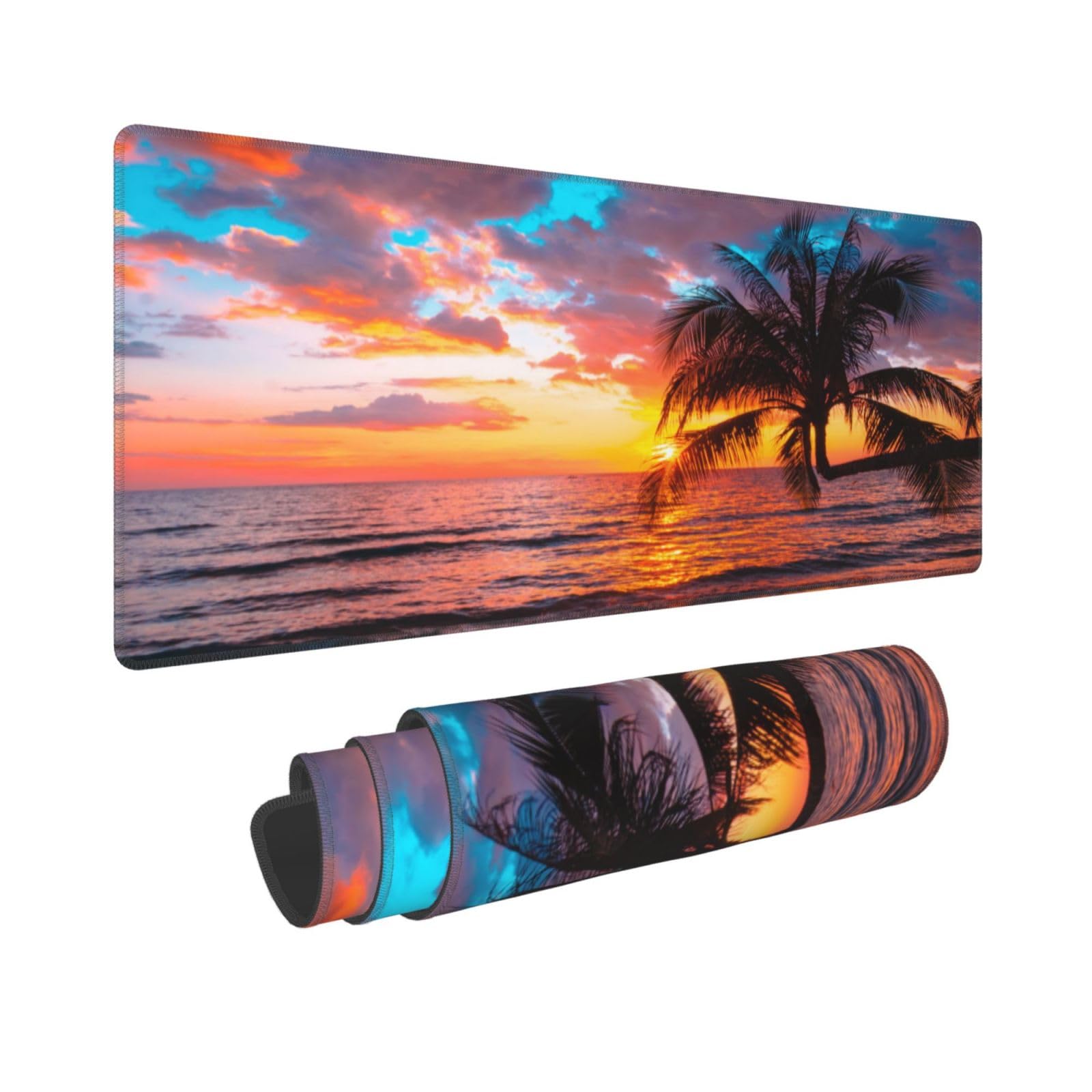 Beach Palm Tree Hawaii Tropical Summer Seaside Large Mouse Pad, Extended Big Keyboard Mouse Mat
