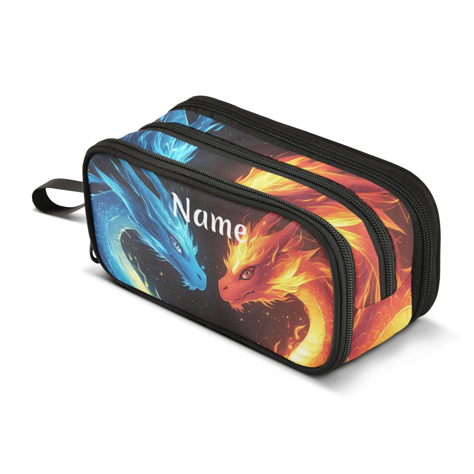 BOENLE Custom Dragons Red Blue Fire Eyes Pencil Case Box Boys Girls Personalized Name Large Pencil