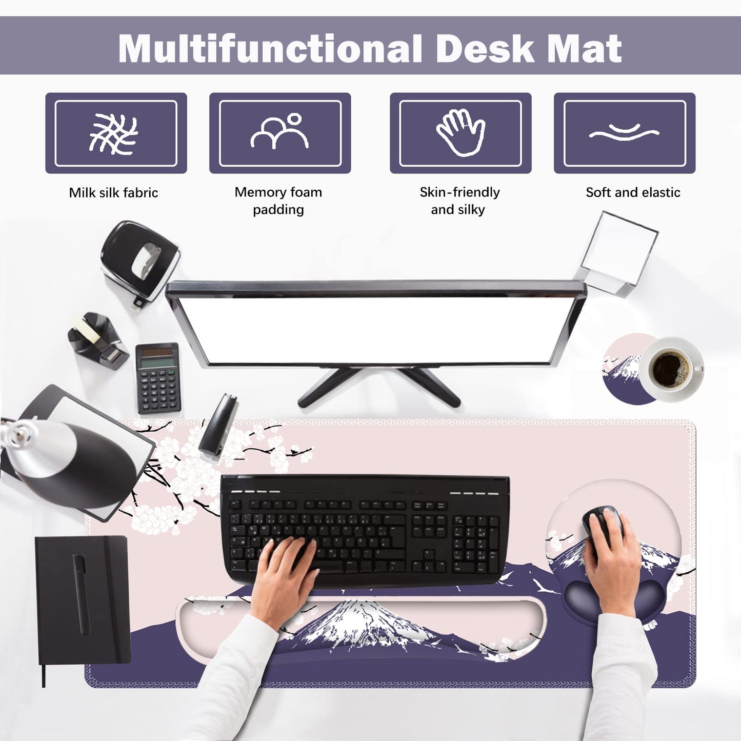 ARTSO Large Mouse Pad Set Ergonomic Keyboard Wrist Rest Support, Memory Foam Gel Wrist Pad