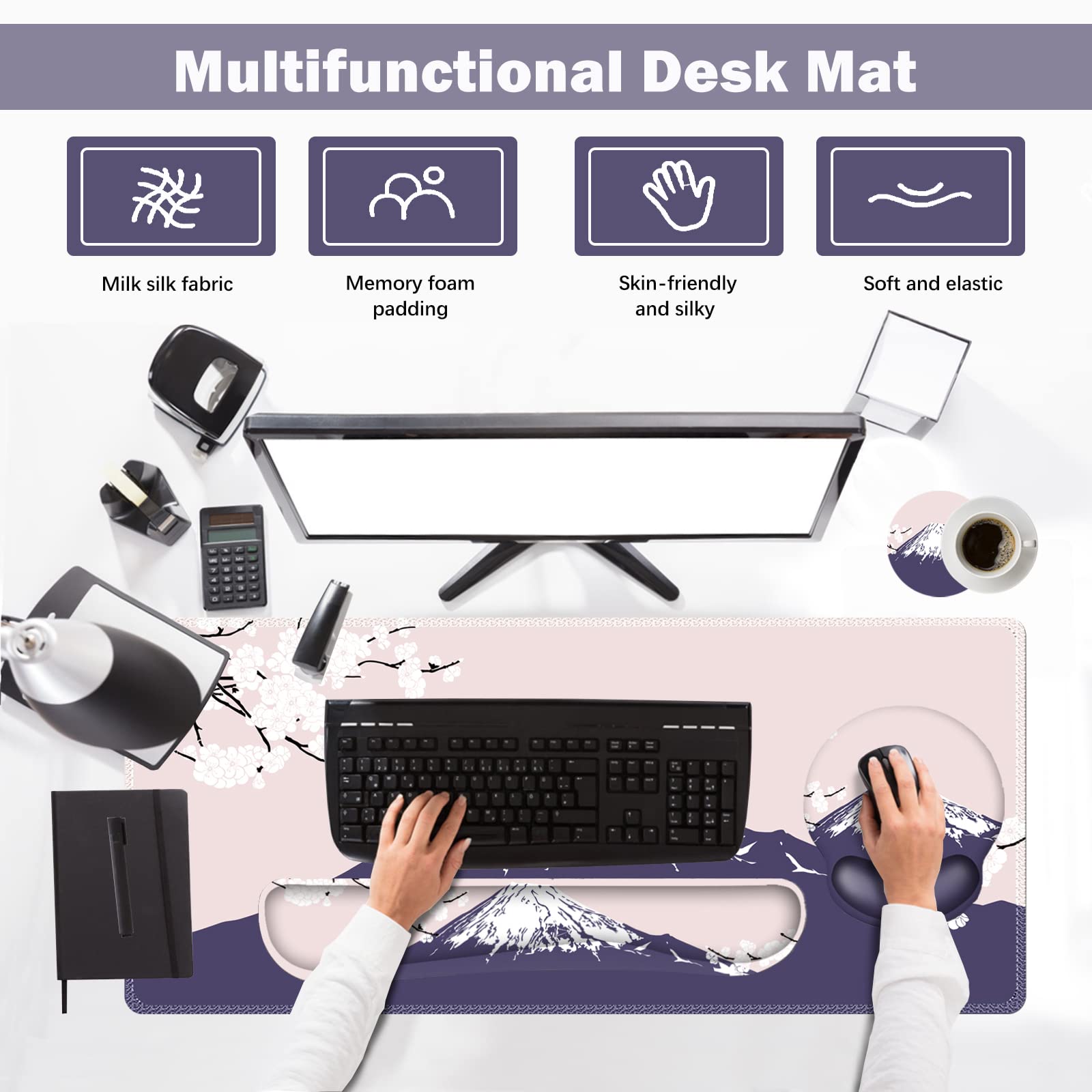 ARTSO Large Mouse Pad Set Ergonomic Keyboard Wrist Rest Support, Memory Foam Gel Wrist Pad