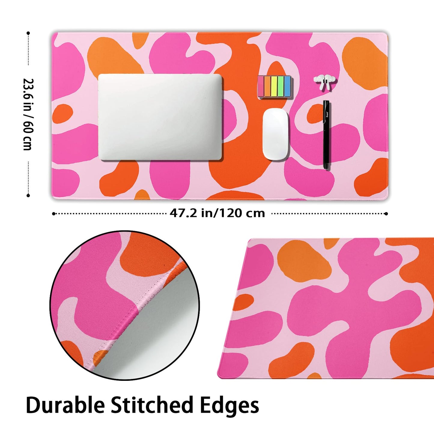 Pink Orange Cute Gaming Mouse Pad Extended 3XL Kawani Preppy Abstract Modern Geographic Large Desk