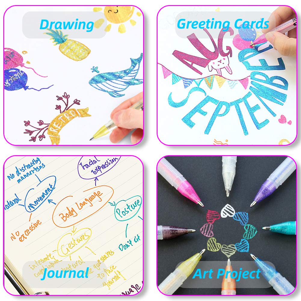 Premium Glitter Gel Pens, 0.8mm Medium Point Glitter Markers, Colorful Pen for Bullet Journal