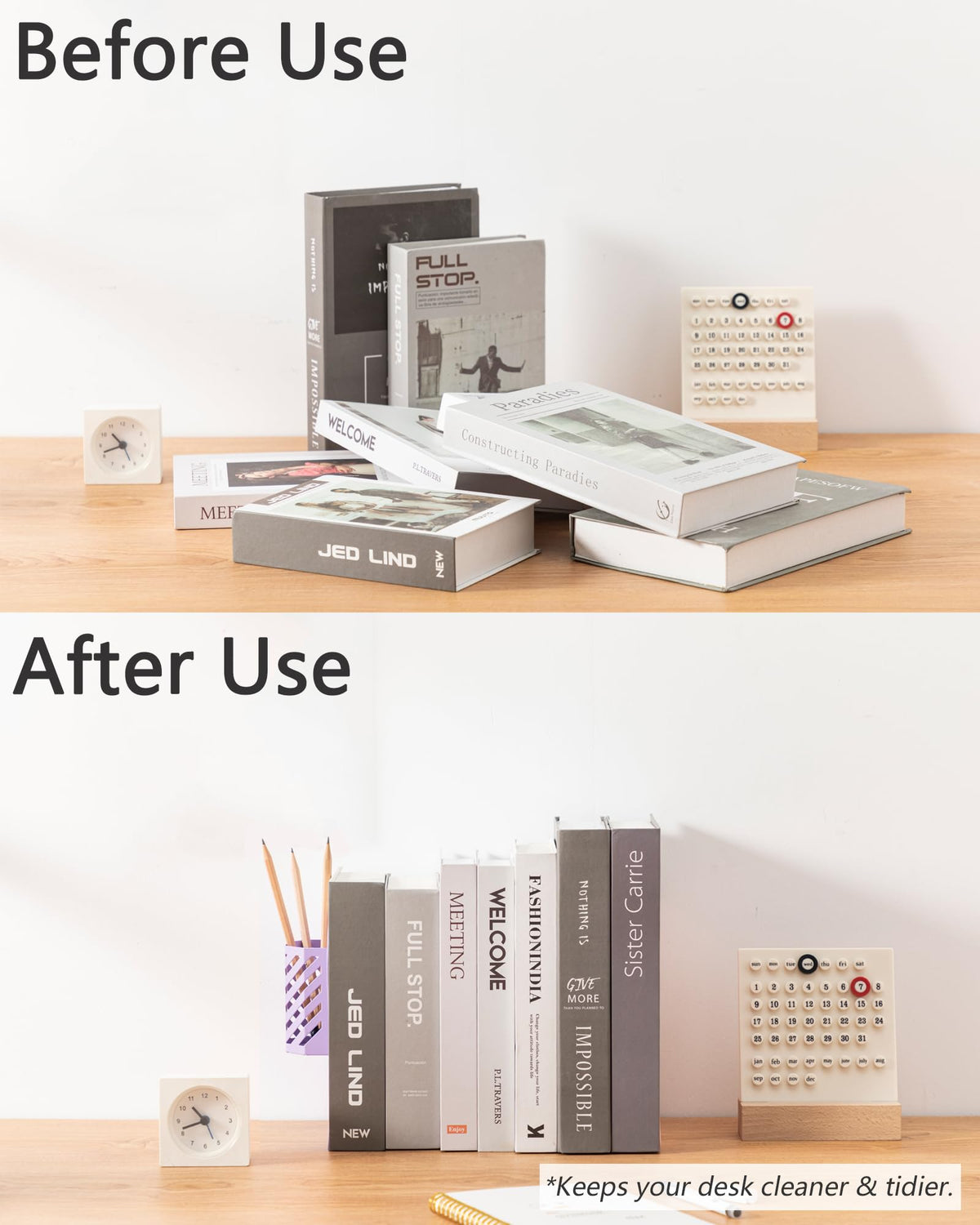 Kingsmile Book Ends, Adjustable Heavy Duty Metal Book Stoppers with Pen Holder for Desk Office