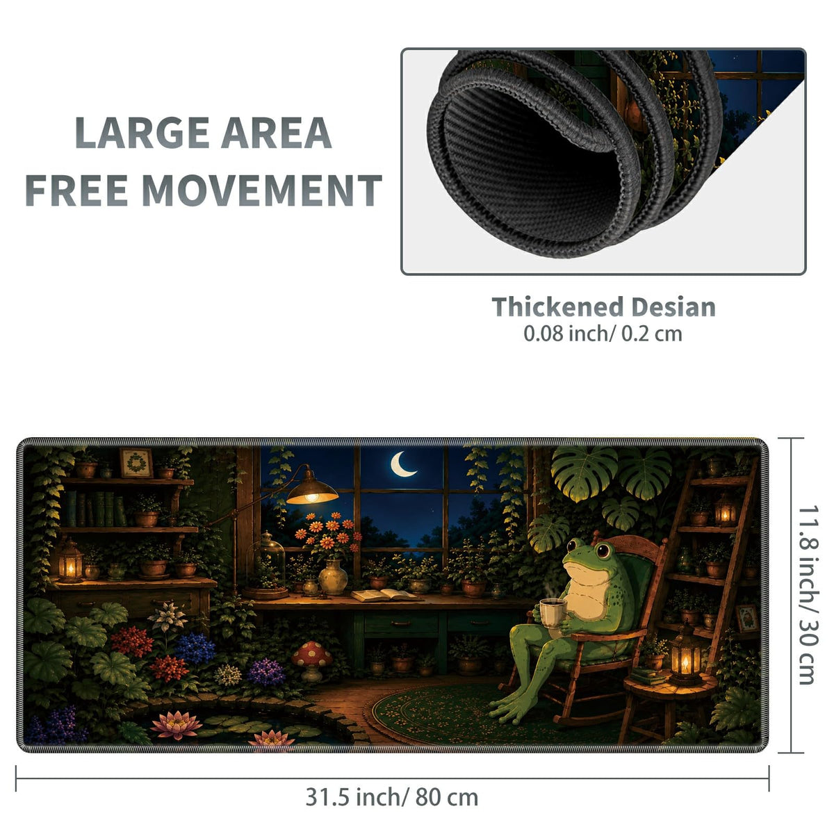 Moonlit Garden Frog Large Mouse Pad, 31.5 x 11.8 in Extended Desk Mat