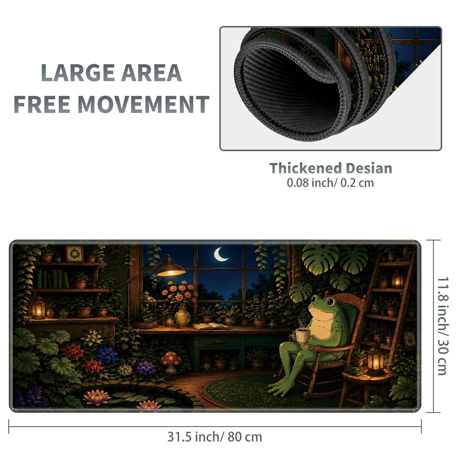 Moonlit Garden Frog Large Mouse Pad, 31.5 x 11.8 in Extended Desk Mat