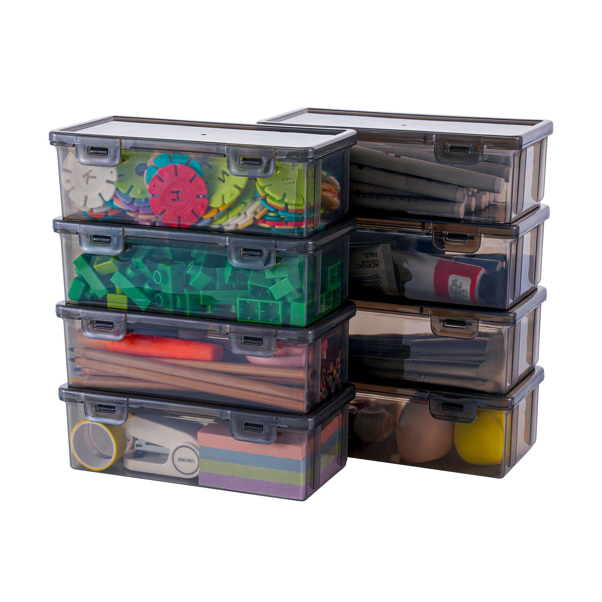 Swuj 8 Pack Black Marker Organizer Box, Stackable Snap-Lid Art Supply Case