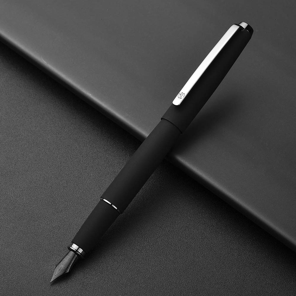 Hongdian 517D Matte Black Fountain Pen Medium Nib, Warrior Series Classic Design with Converter and