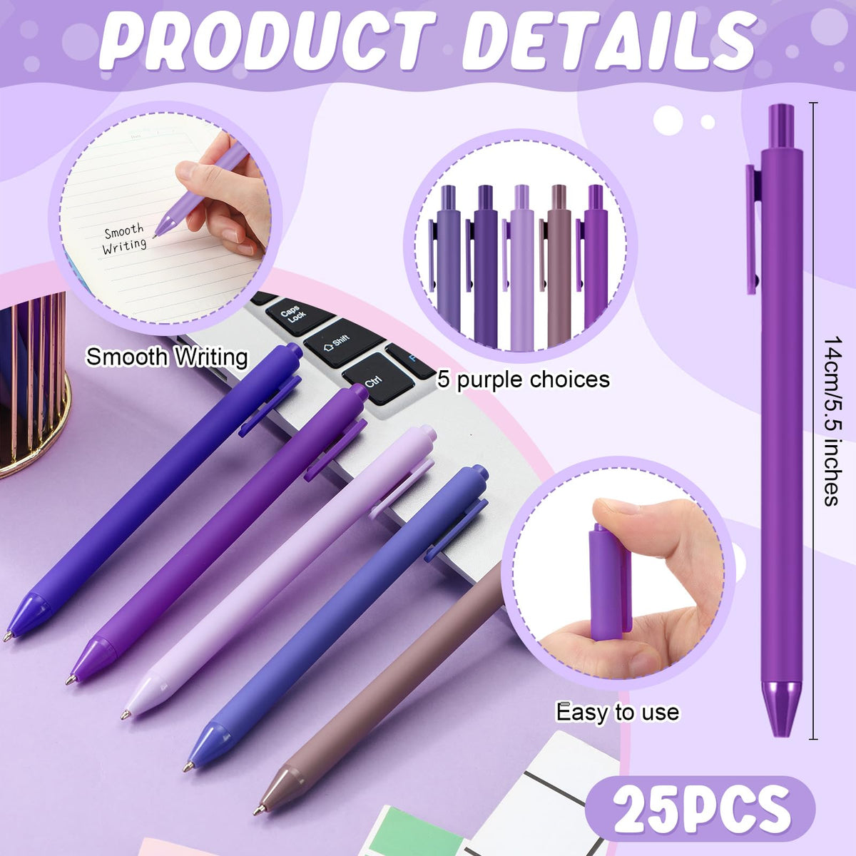 Dinifee 100 Pcs Ballpoint Gel Pens Bulk Retractable, Purple Series