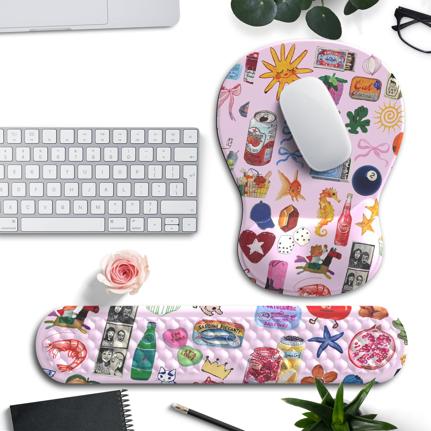Cute Mousepad with Wrist Rest for Computer Keyboard Mouse Pad Ergonomic Pink Kawaii Mousepad, Best