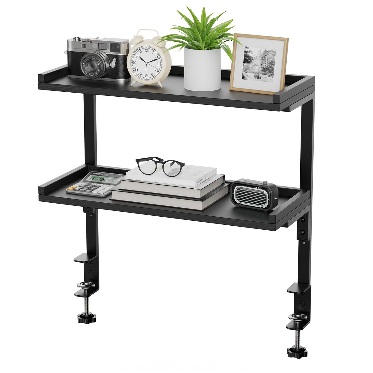 ART-GIFTREE Clamp On Desk Shelf 2-Tier, 16.5 in Wood Shelving Unit for Office Desk/Gaming